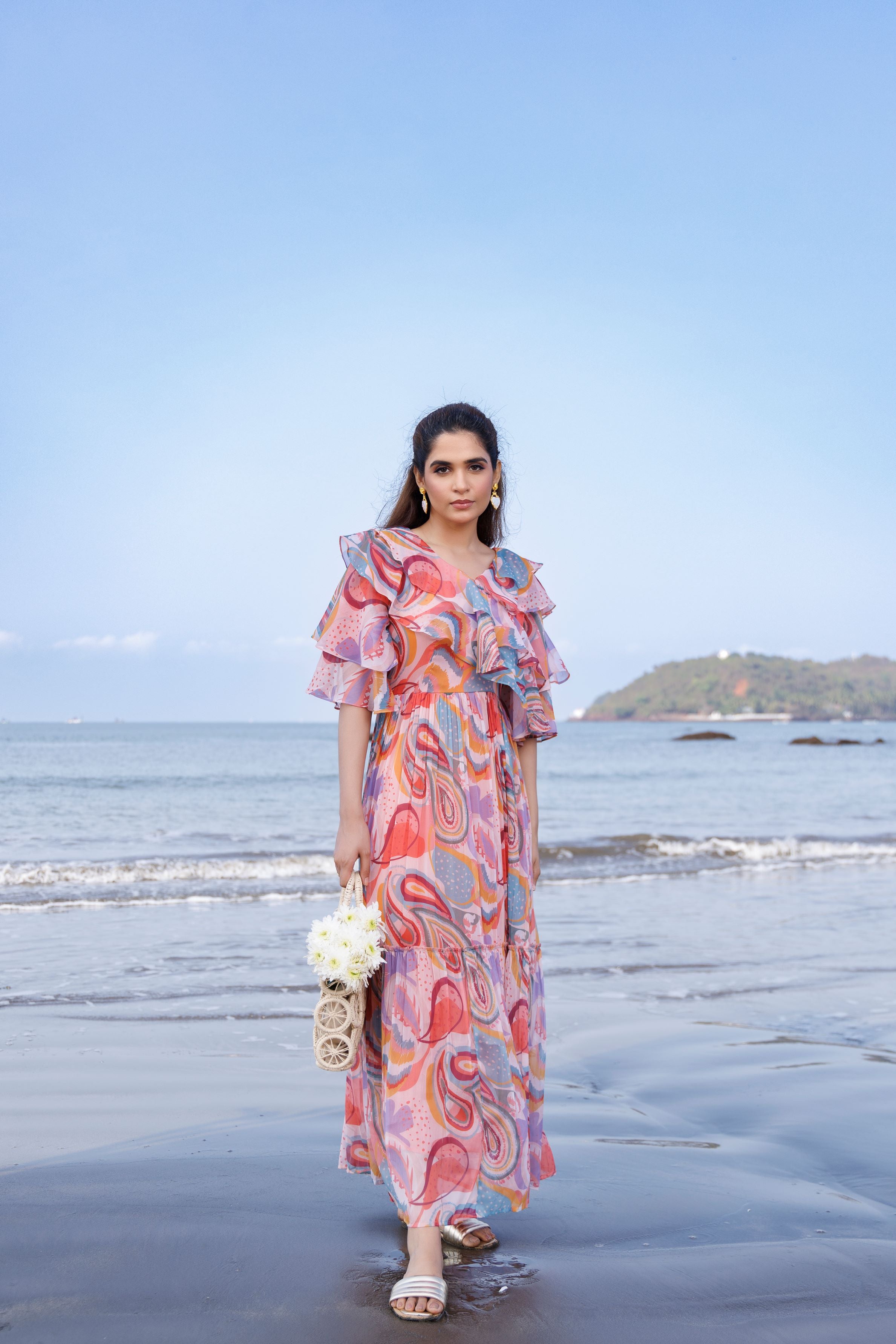 Multicolor Digital Printed Chiffon Silk Dress