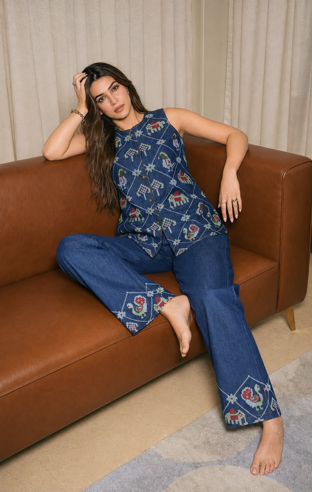 Indigo Blue Patola Cross-Stitch Denim Co-ord Set