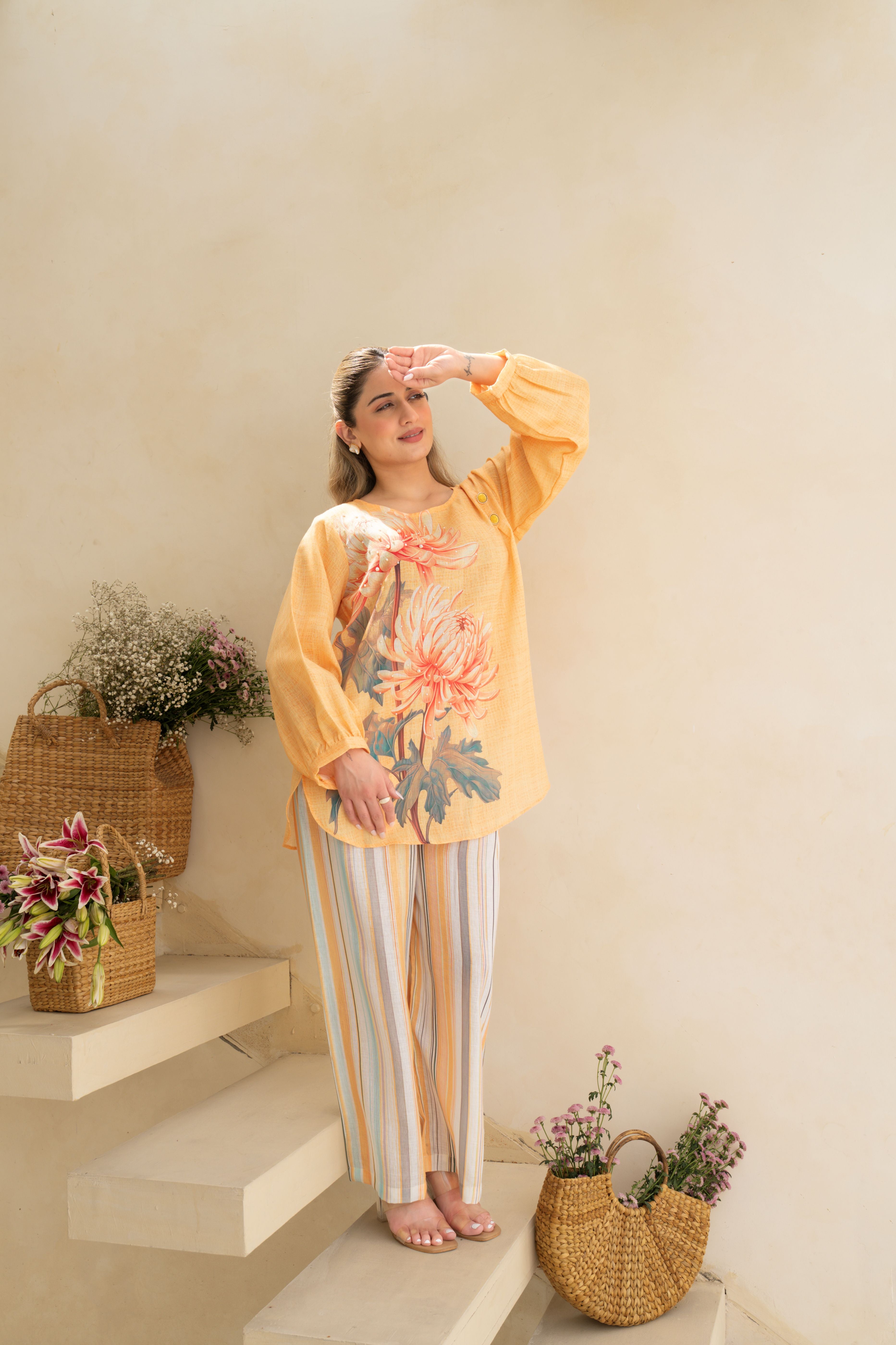 Golden Marigold Printed Linen Co-Ord Set