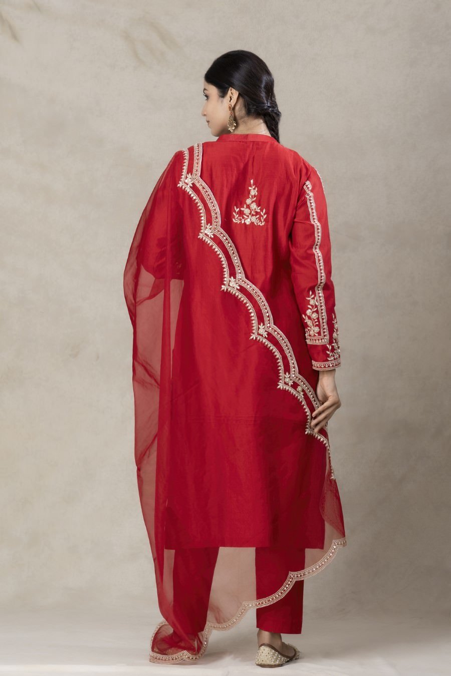 Scarlet Red Modal Silk Kurta Pant Set With Dupatta