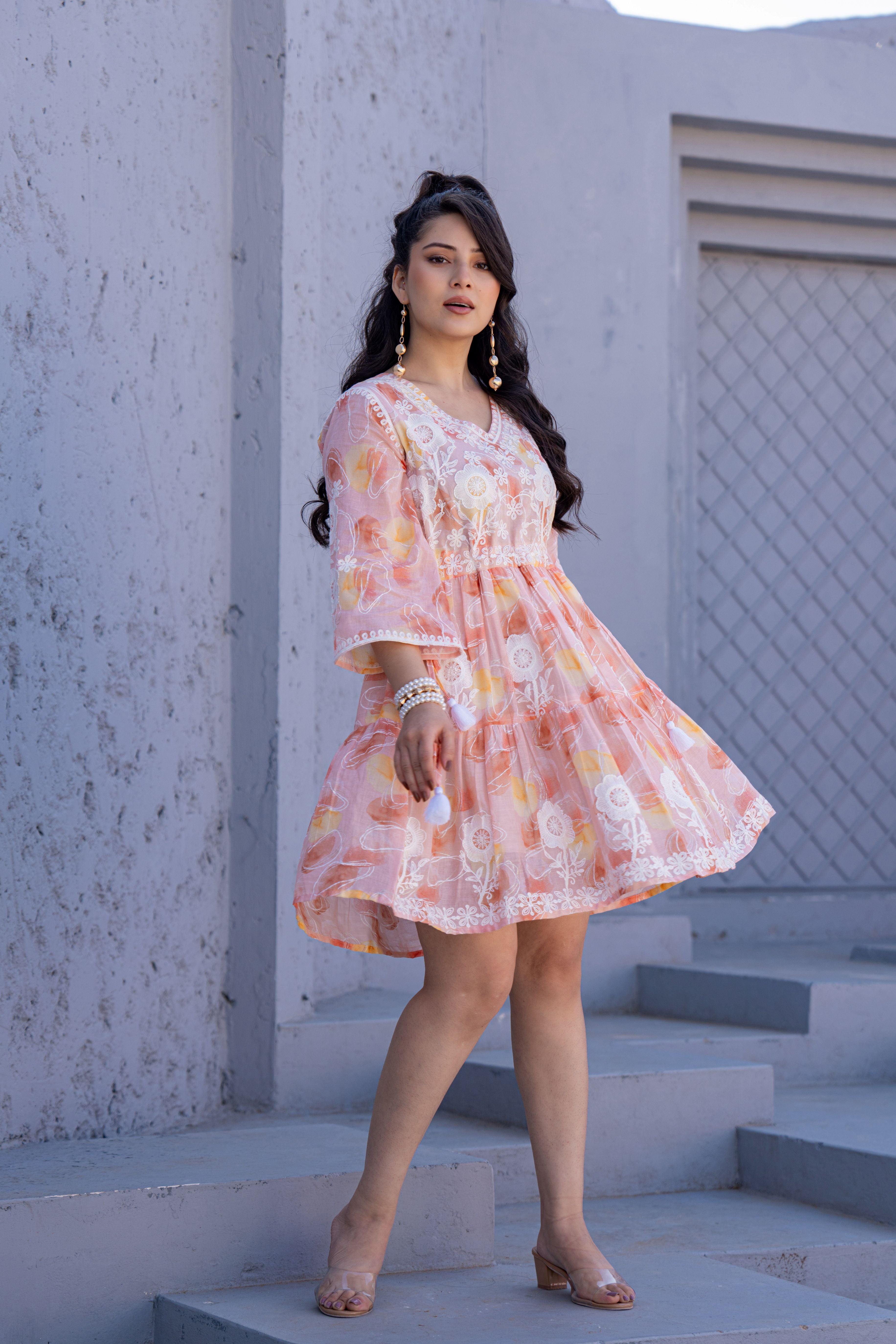 Sunset Blush Embroidered Cotton Dress
