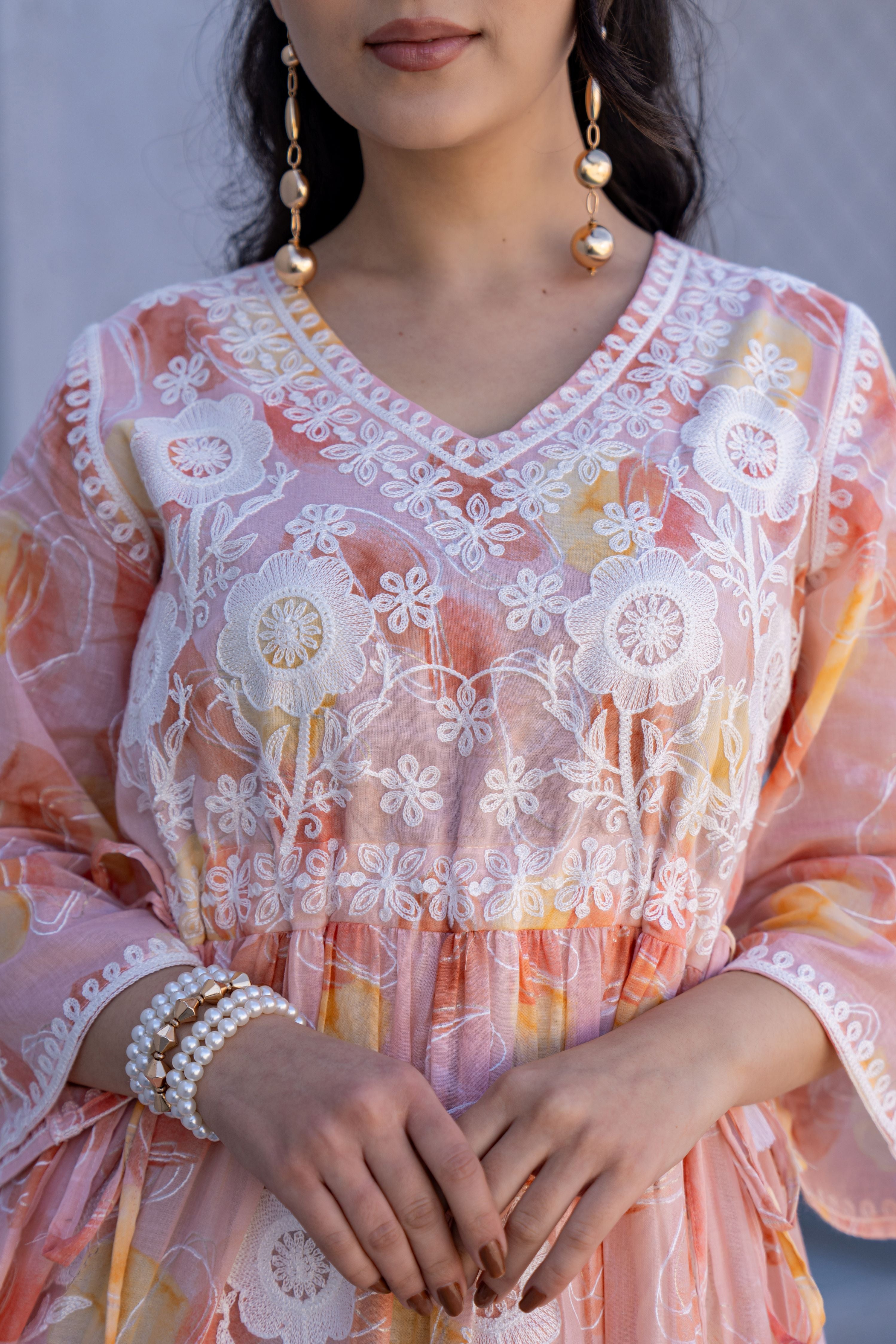 Sunset Blush Embroidered Cotton Dress