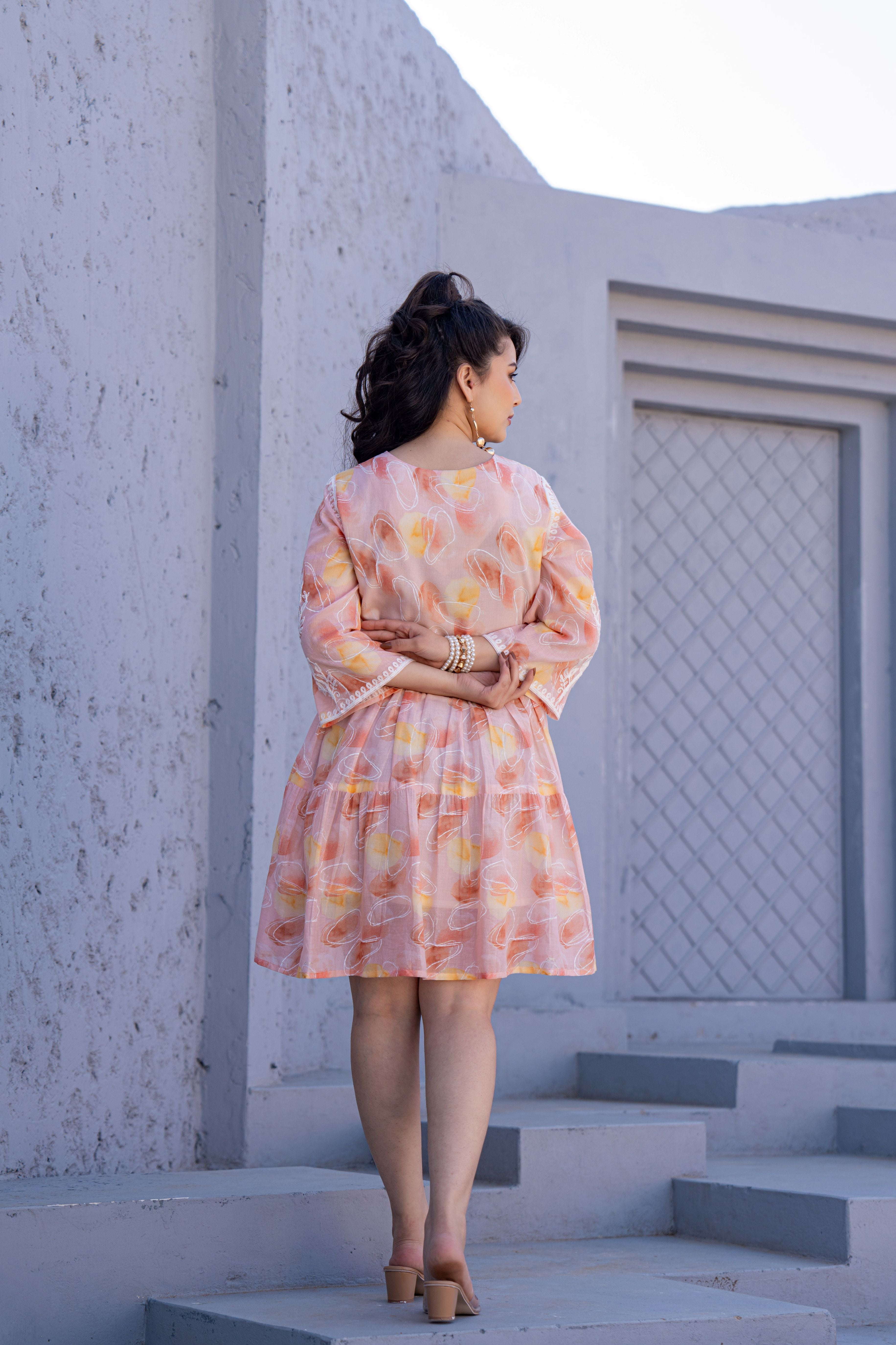 Sunset Blush Embroidered Cotton Dress