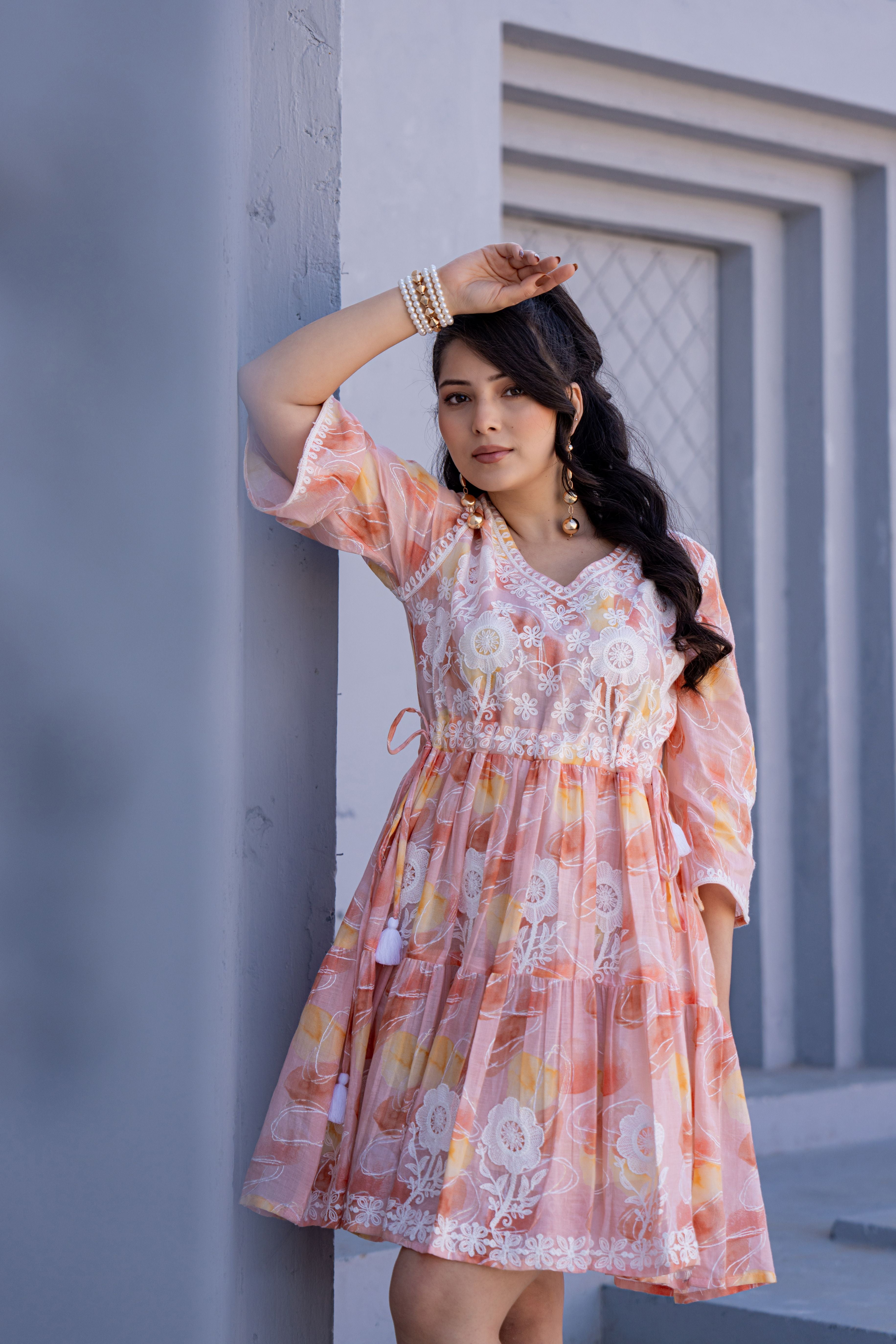 Sunset Blush Embroidered Cotton Dress