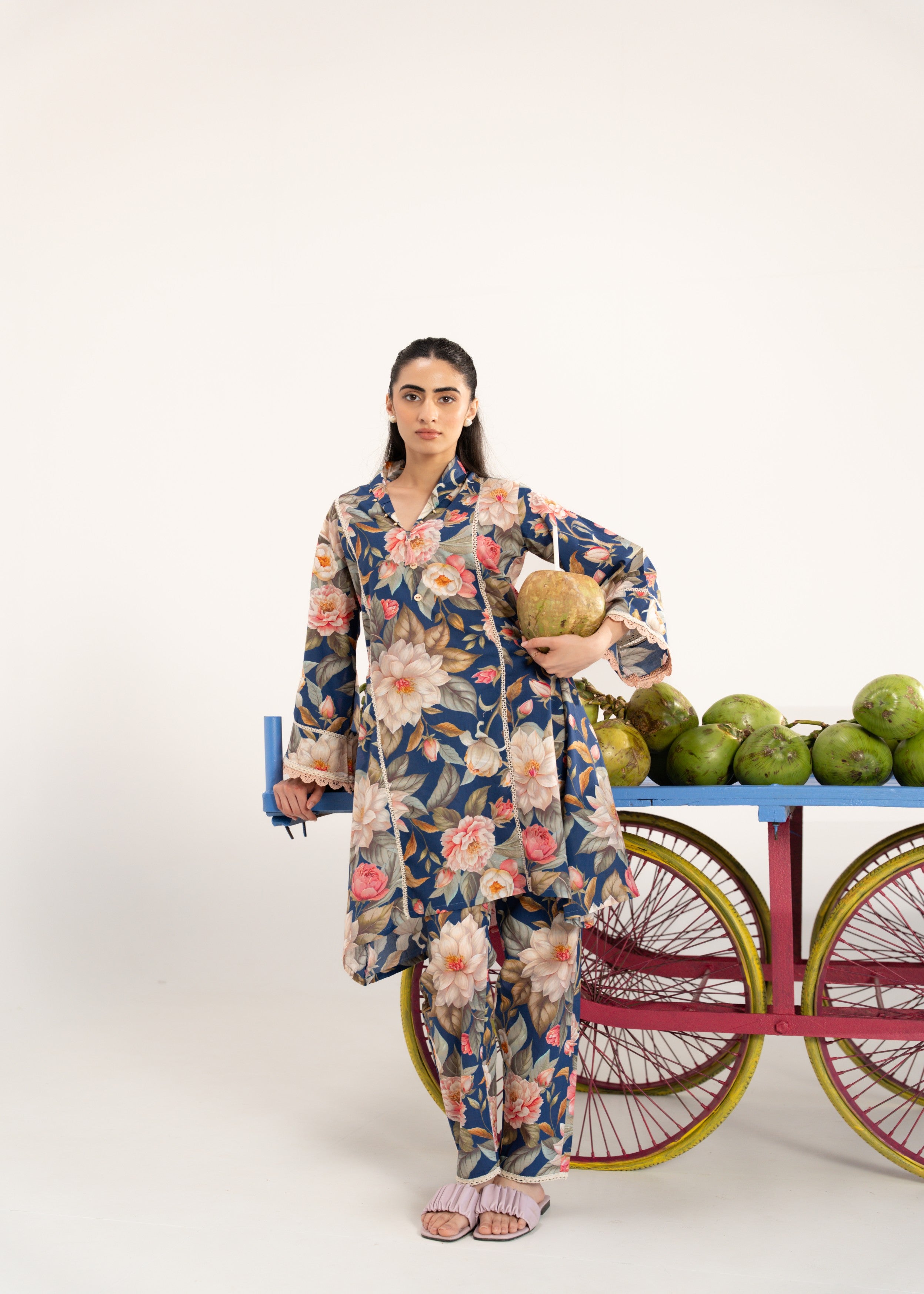 Indigo Blue Floral Printed Cotton Co-Ord Set