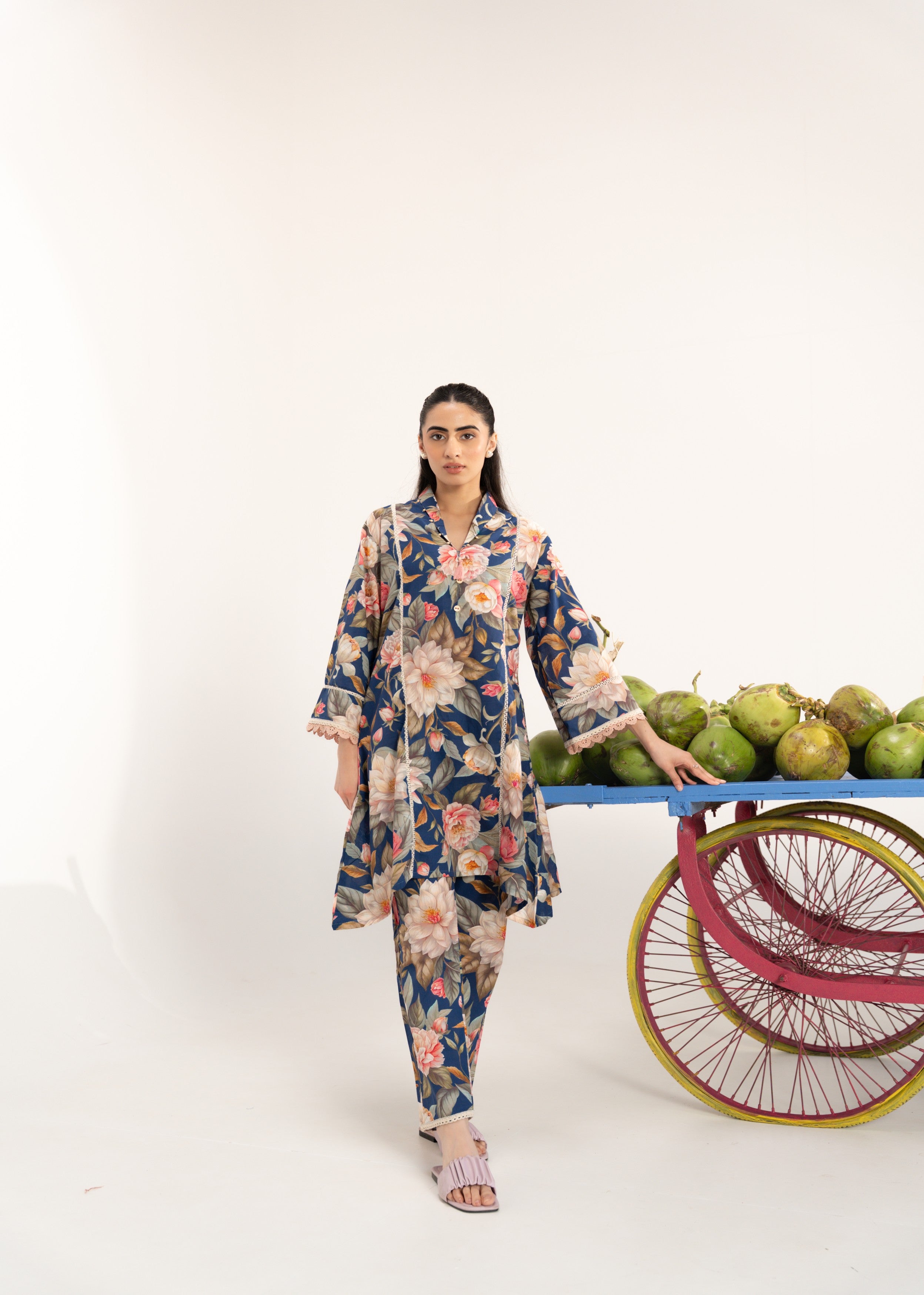Indigo Blue Floral Printed Cotton Co-Ord Set