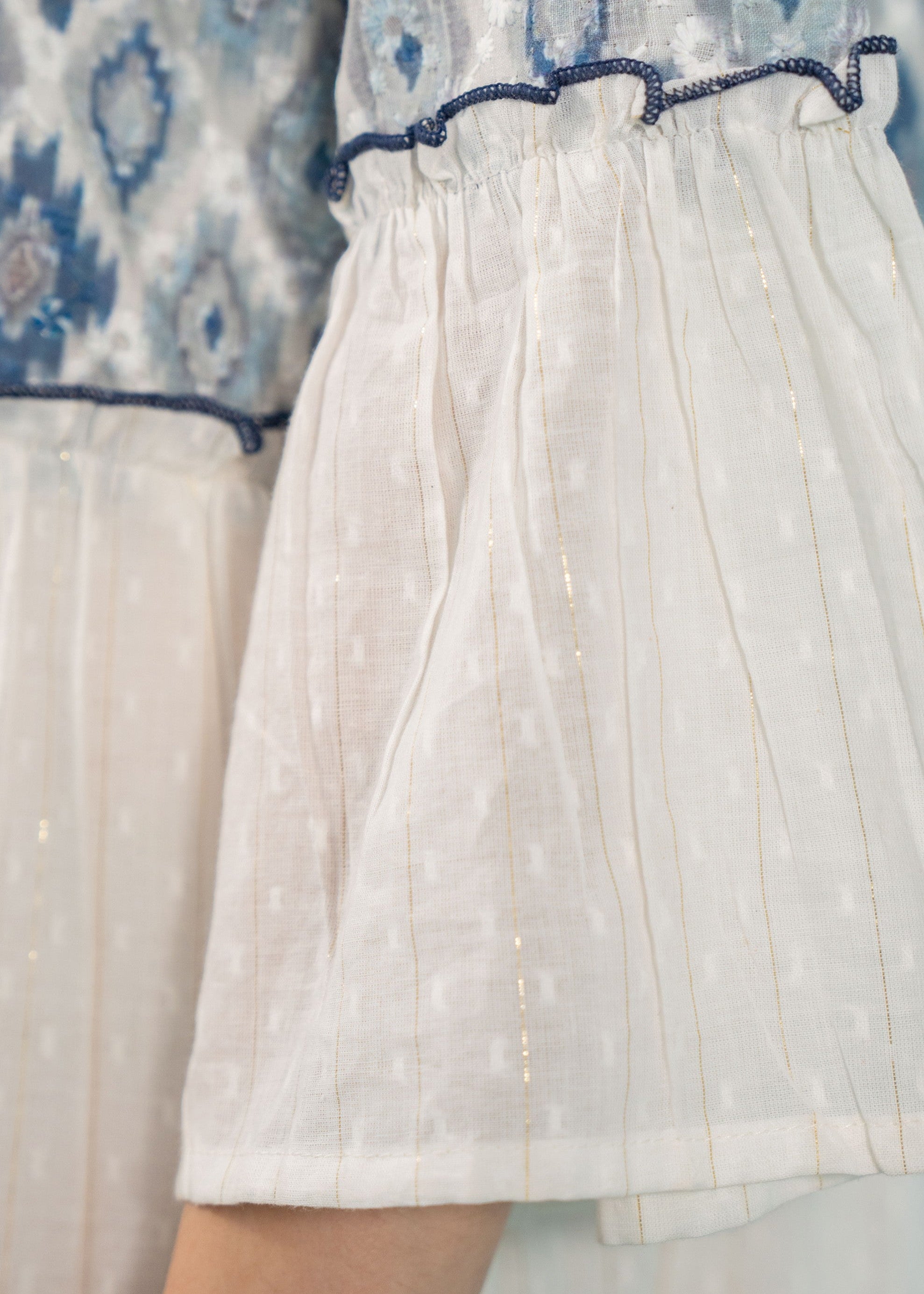 Dusty Blue & White Embroidered Cotton Dress