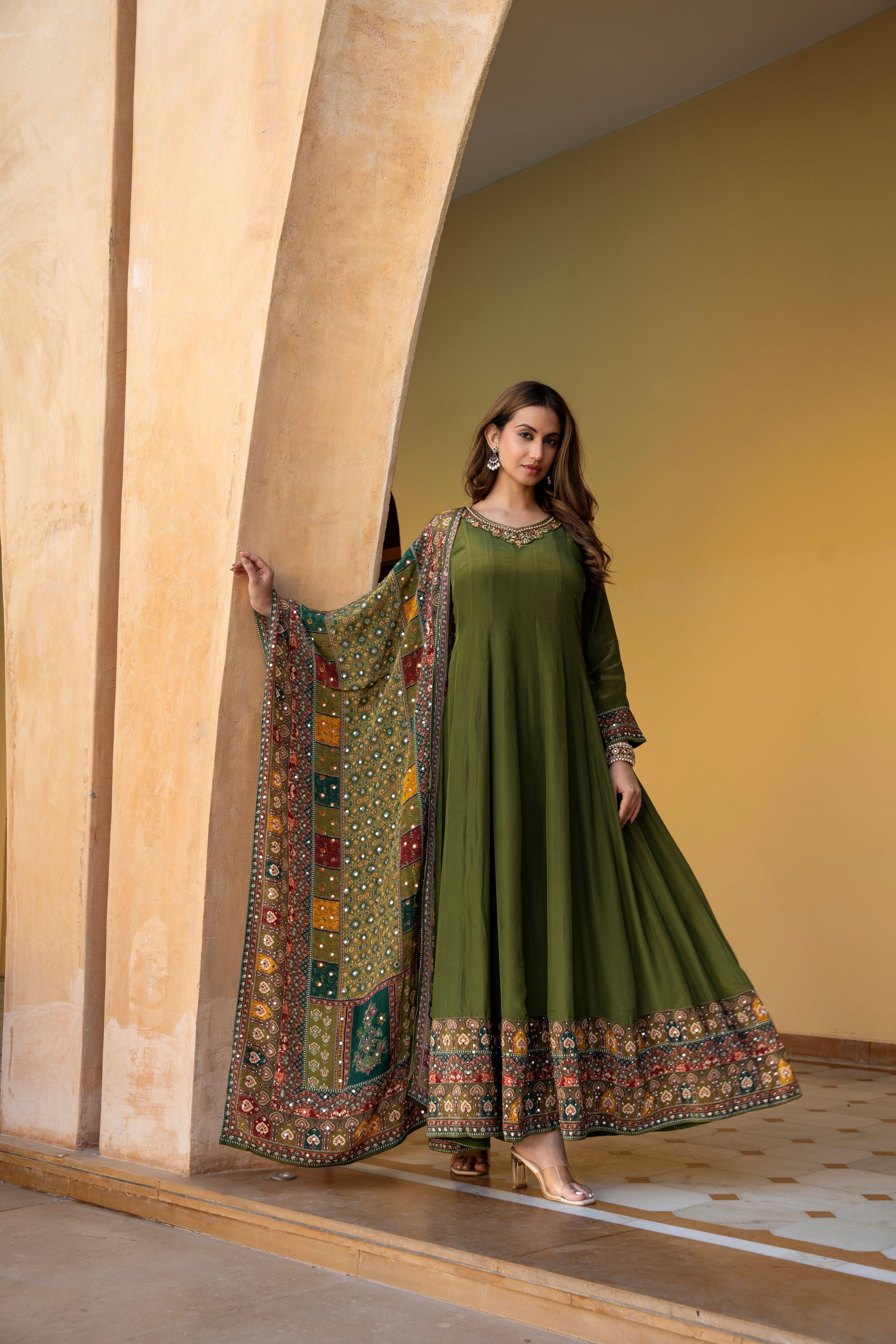 Royal Olive Anarkali Set