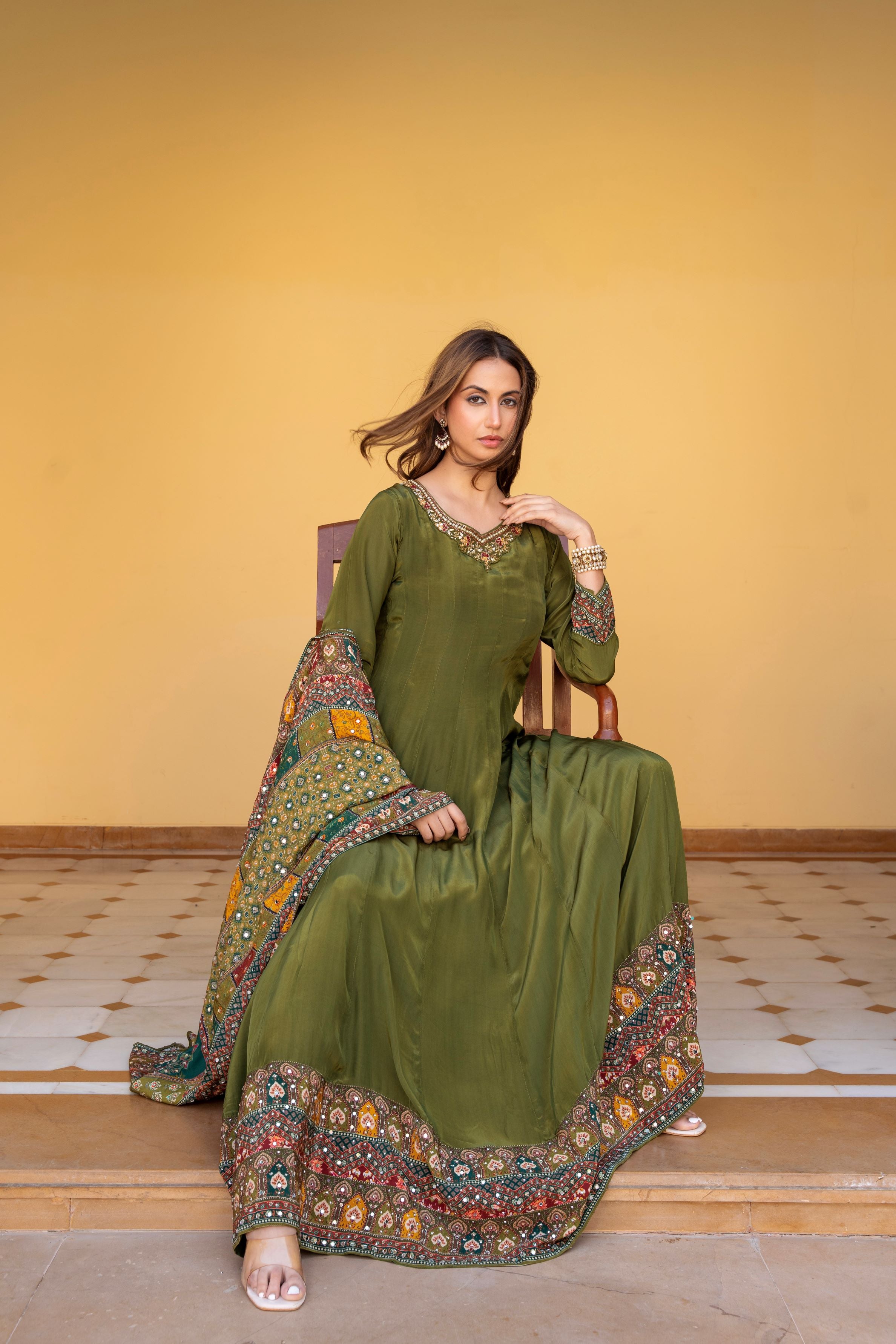 Royal Olive Anarkali Set