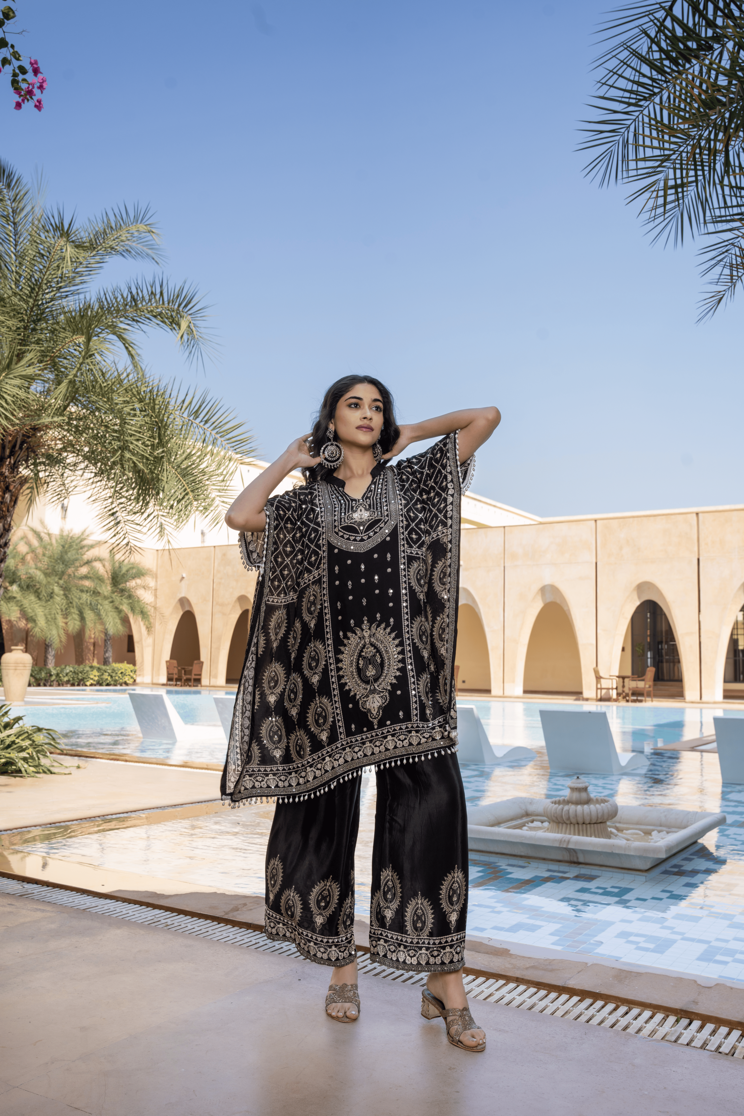 Shahi Black Printed Kaftan Set