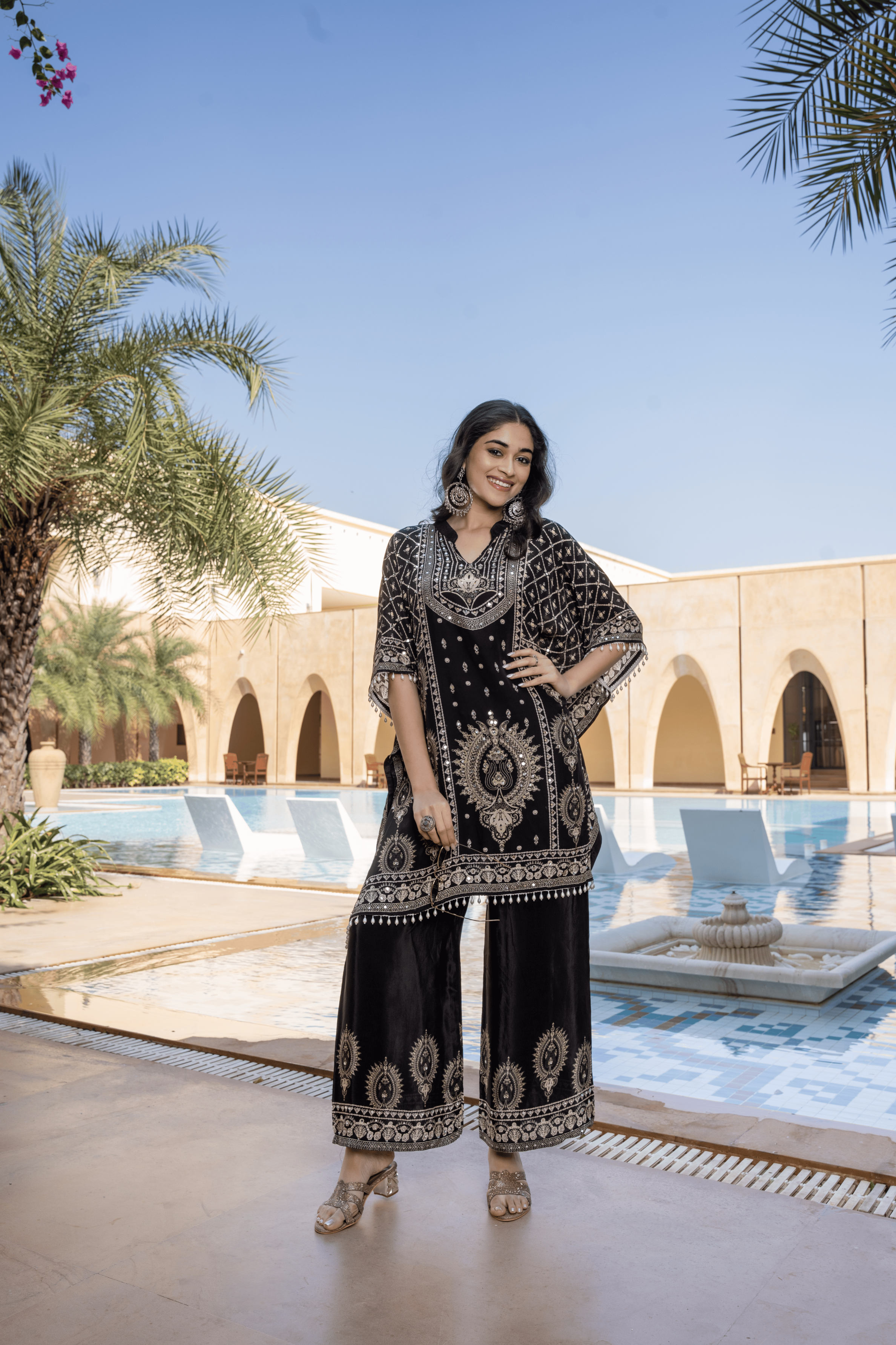 Shahi Black Printed Kaftan Set