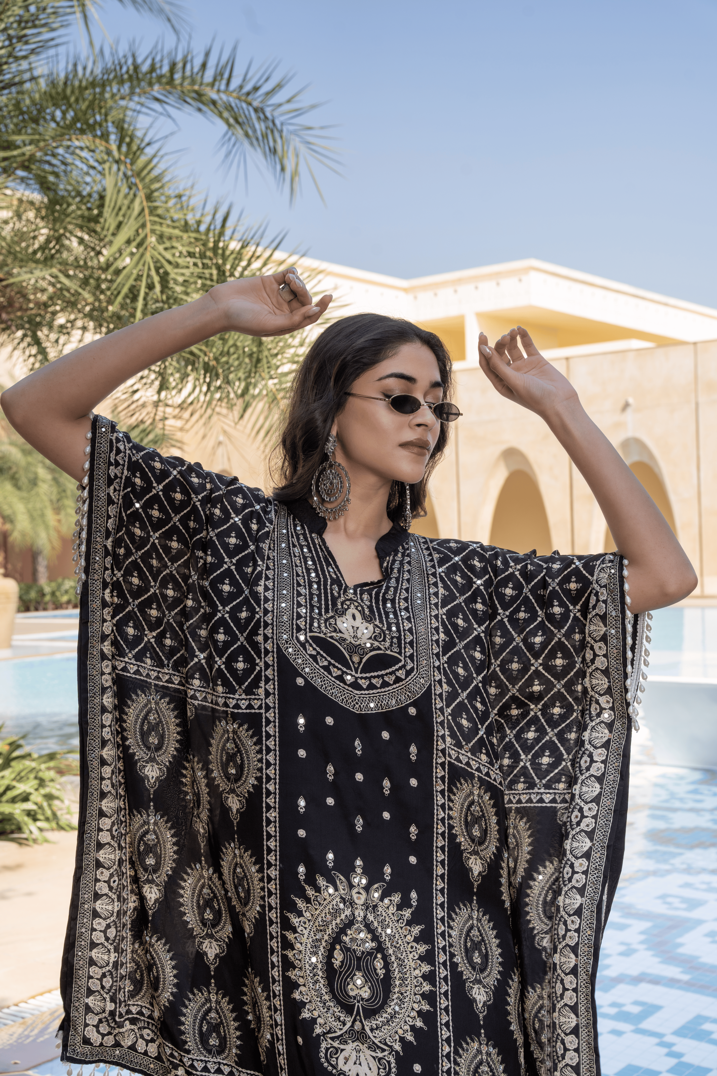 Shahi Black Printed Kaftan Set