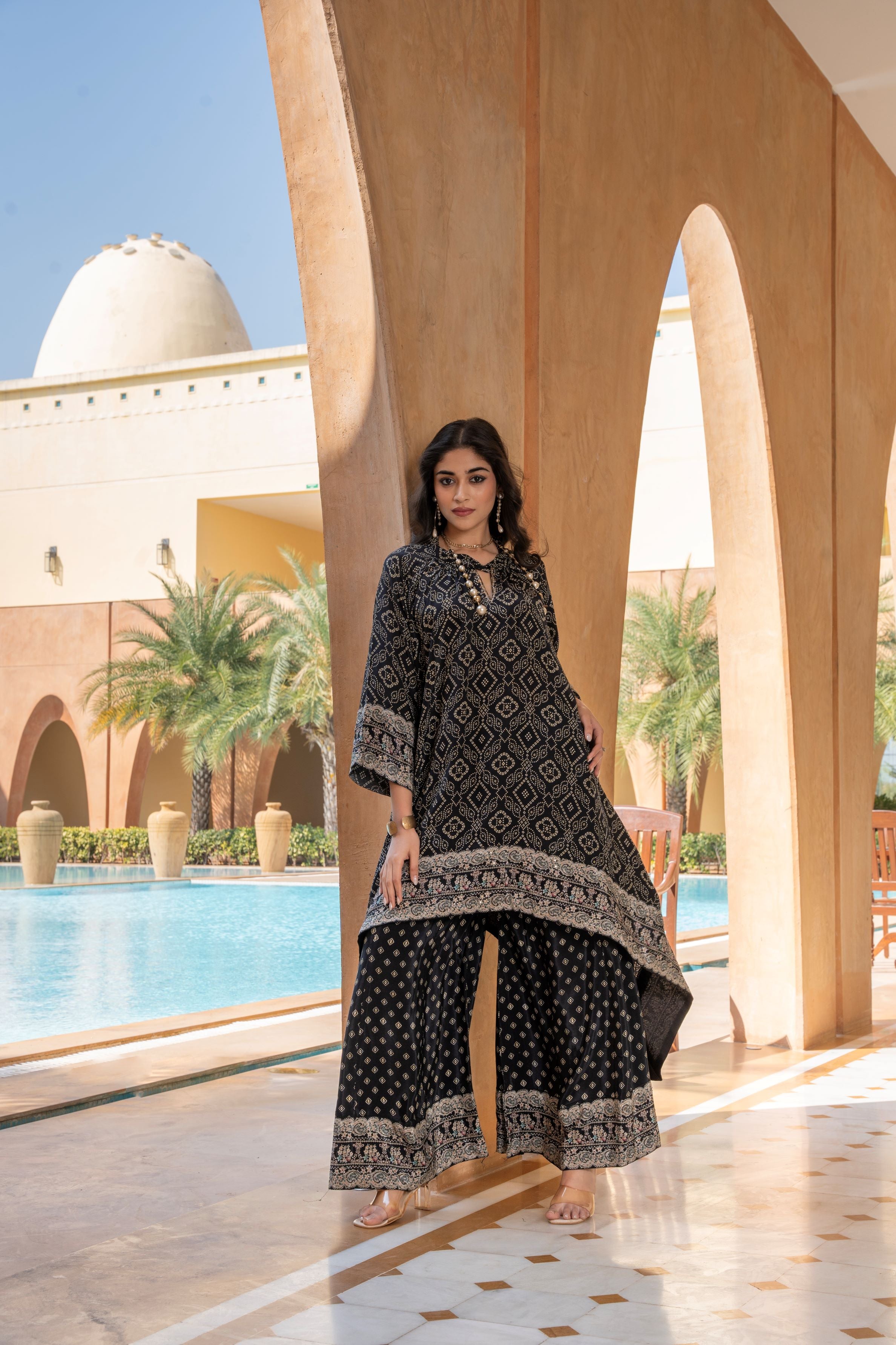 Black Printed Kurta & Palazzo Set