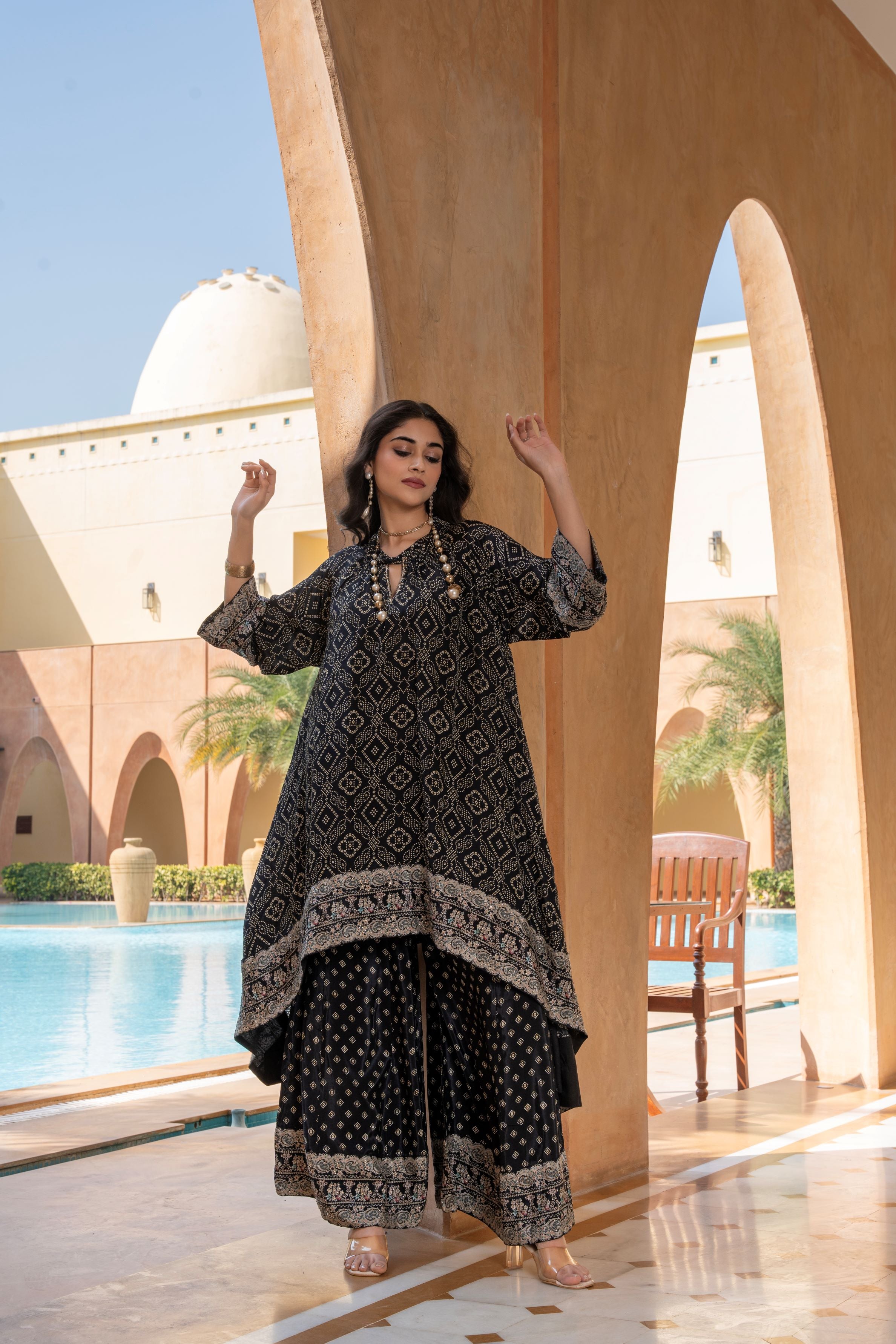 Black Printed Kurta & Palazzo Set