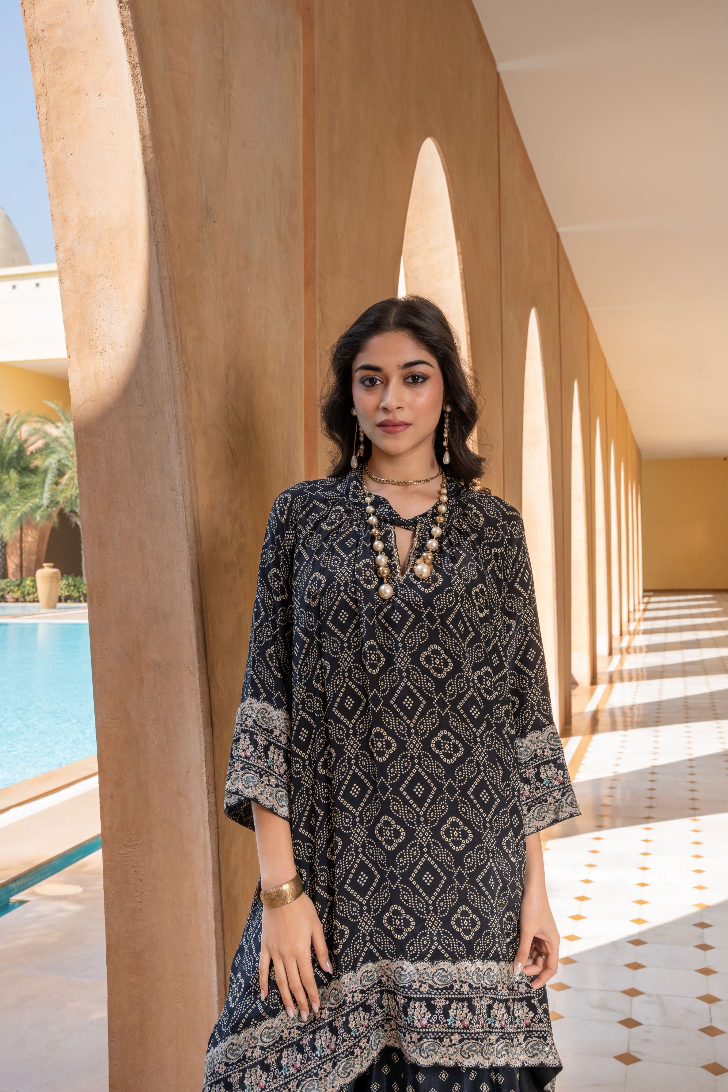 Black Printed Kurta & Palazzo Set