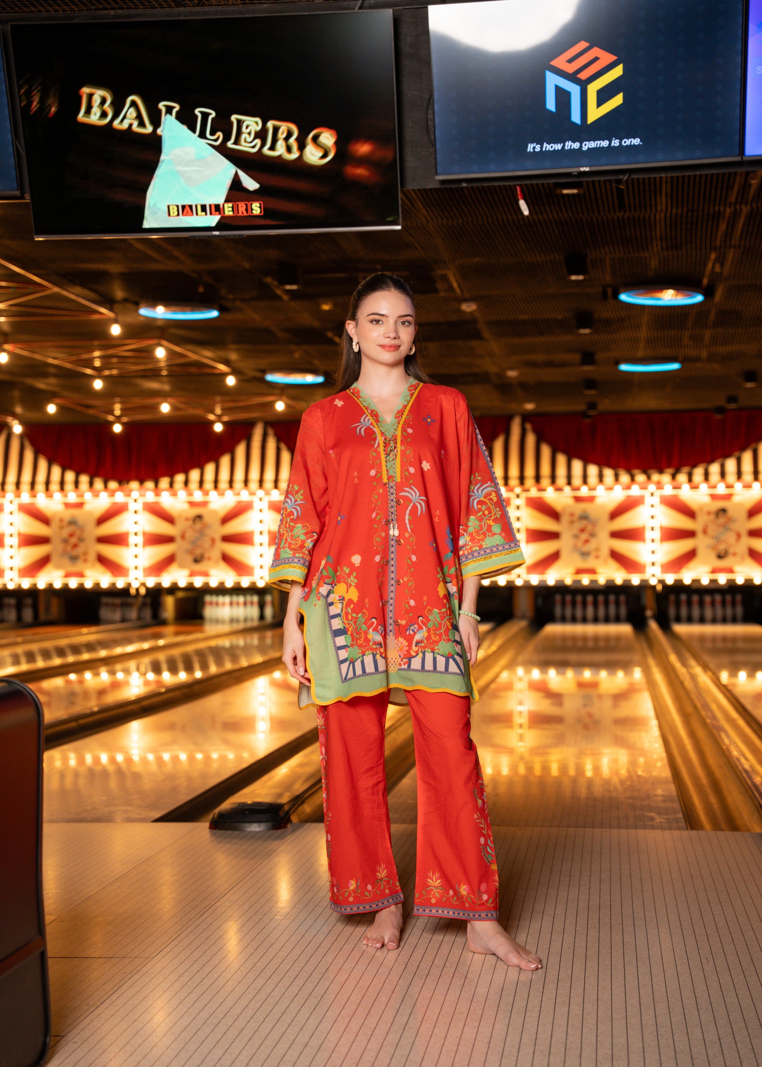 Crimson Oasis Printed Cotton Co-ord Set