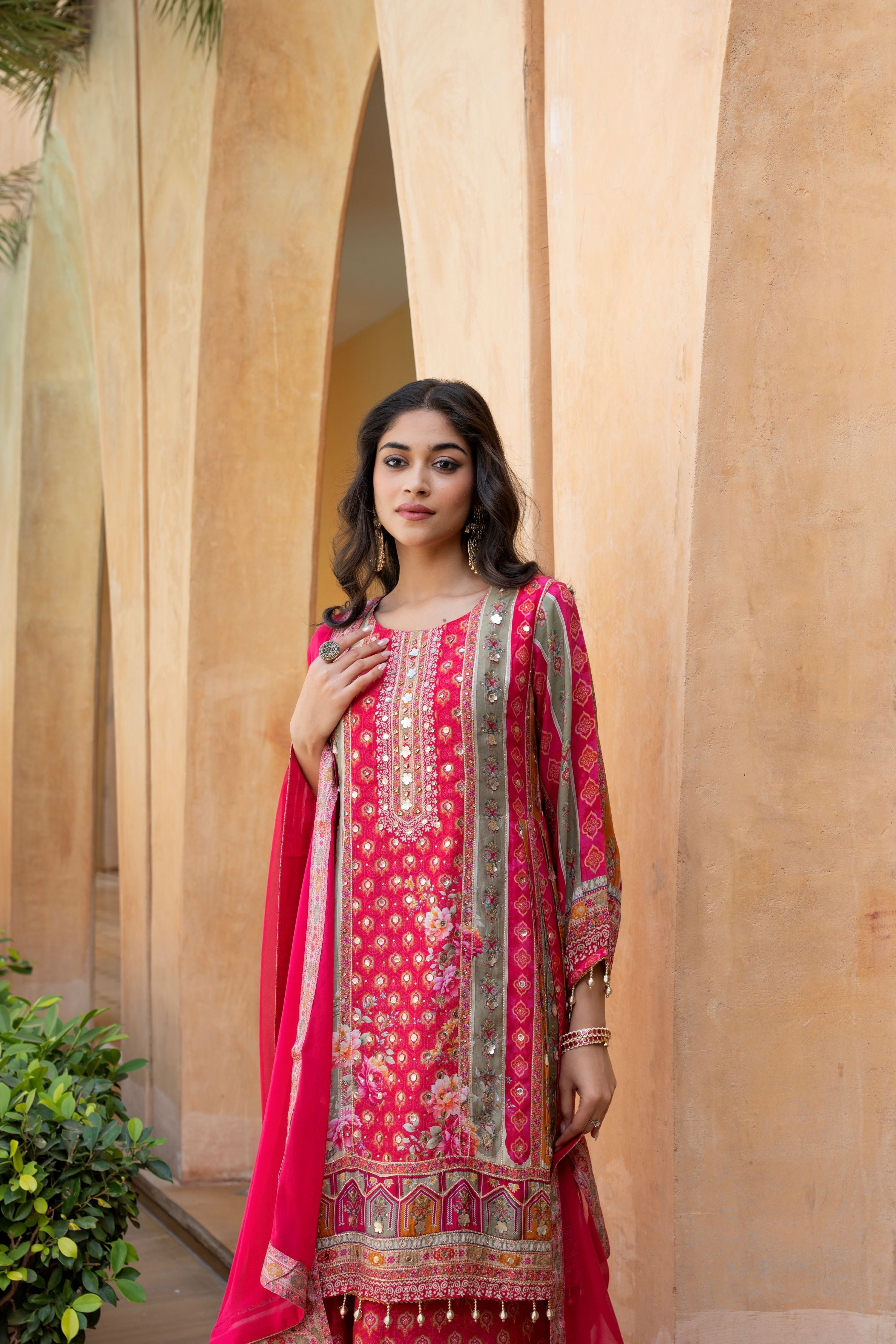 Imperial Red Traditional Printed Palazzo Set