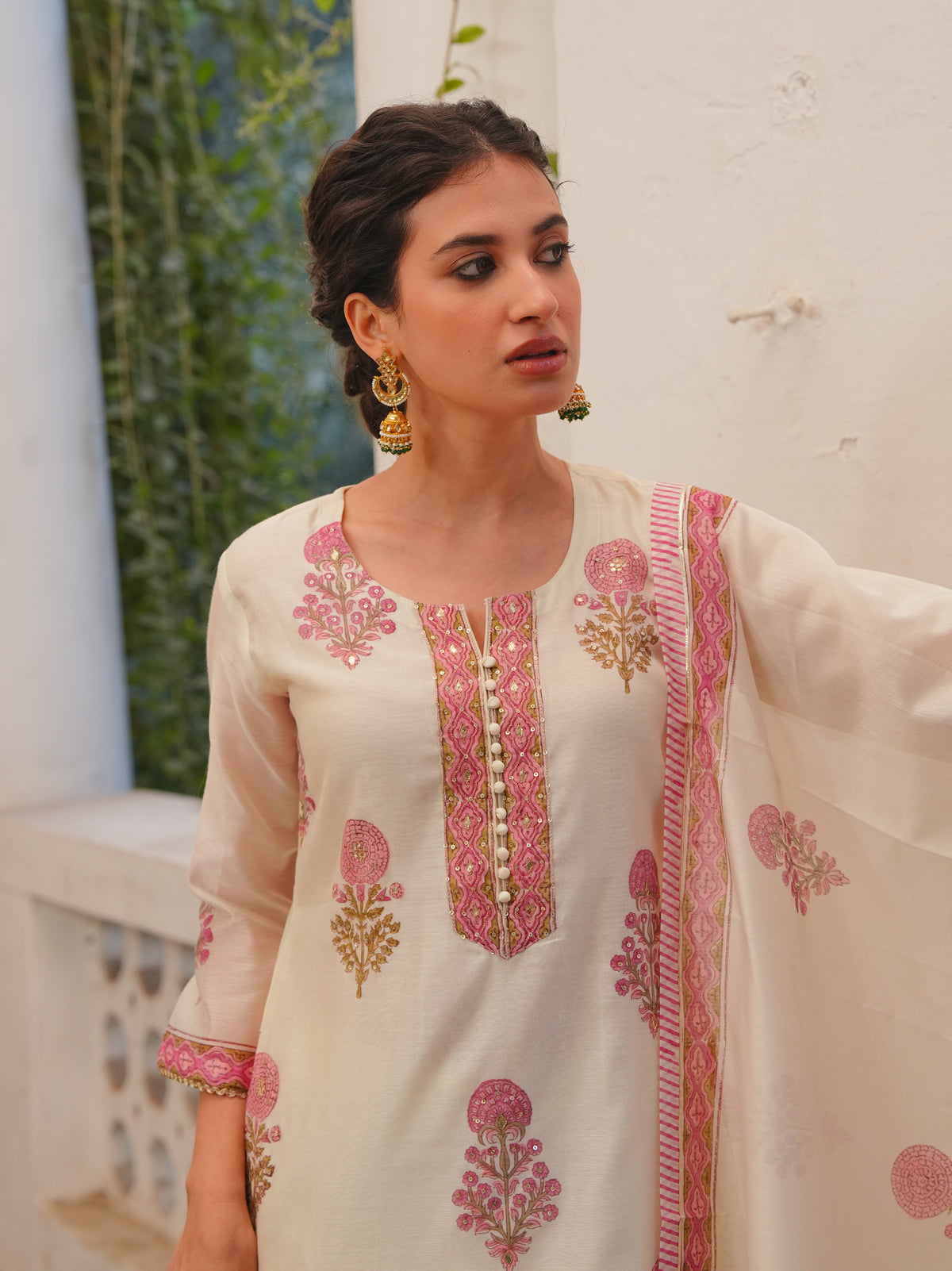 Blush Pink Printed Chanderi Silk Pant Set