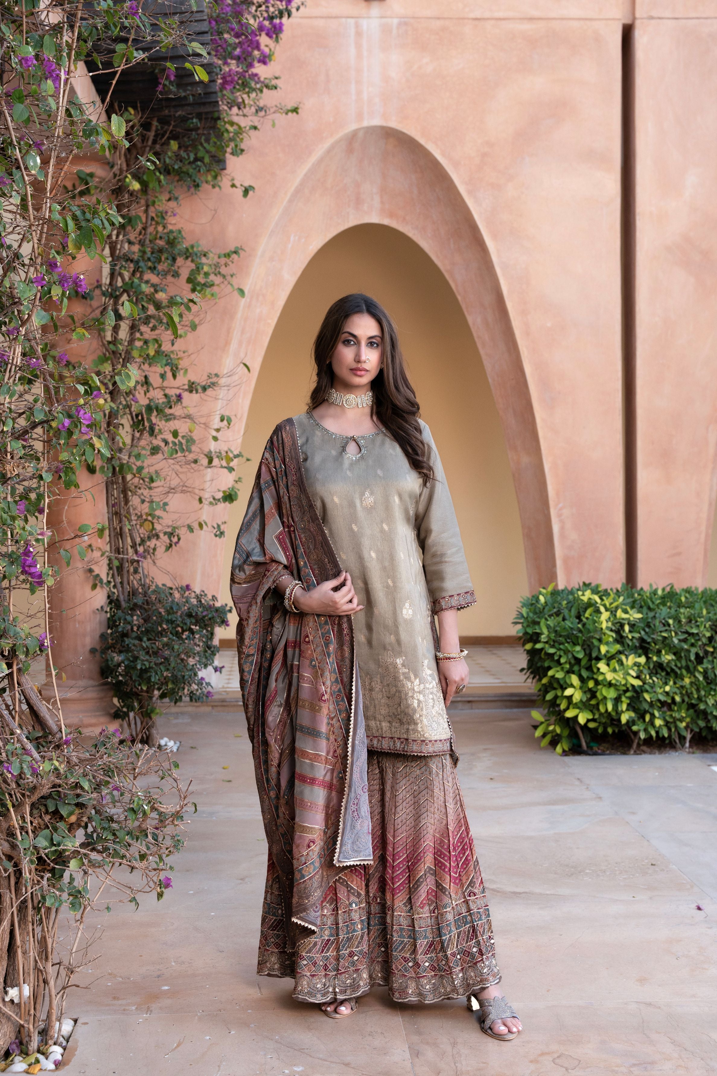 Classic Green Printed Sharara Set