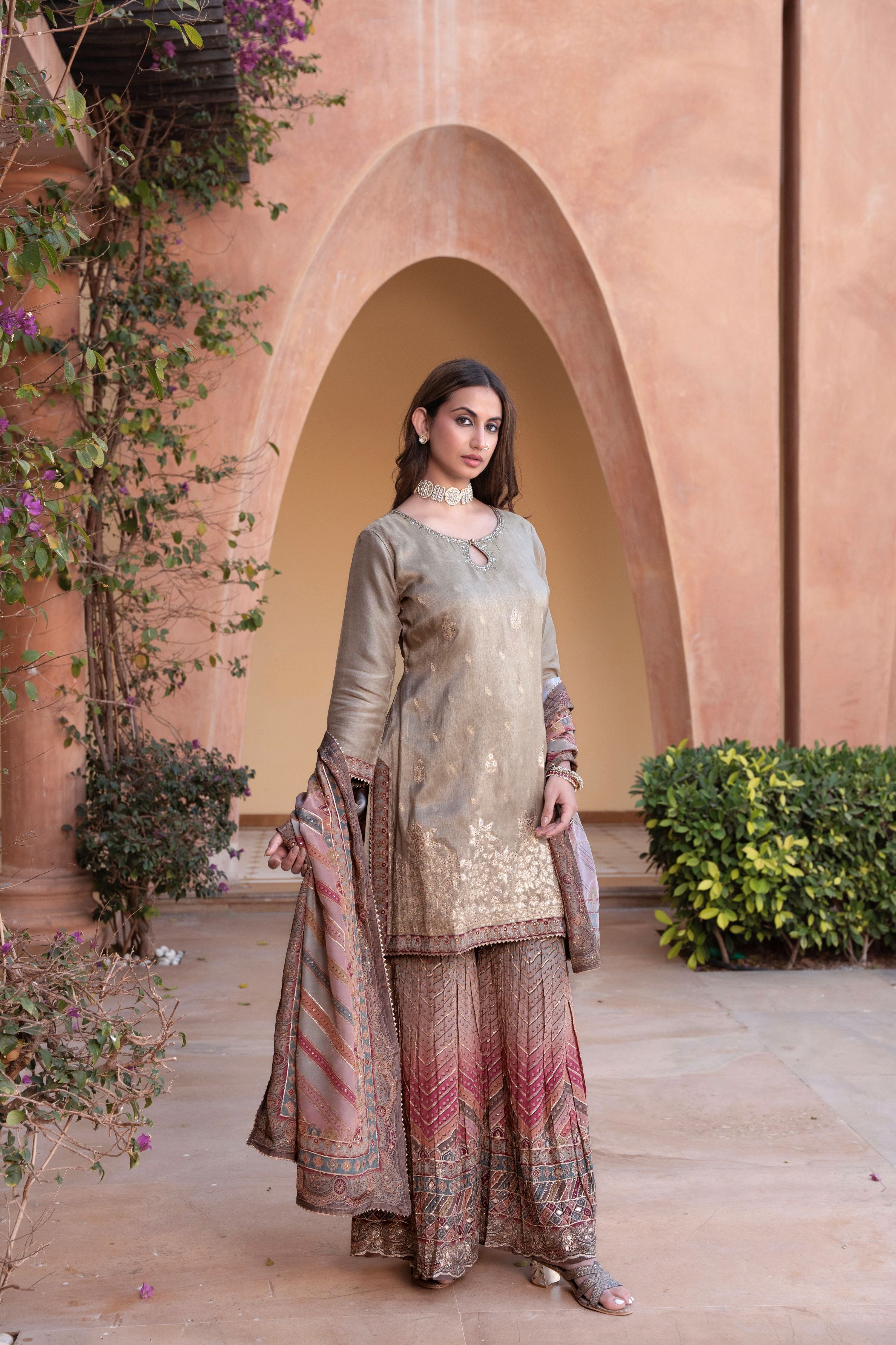 Classic Green Printed Sharara Set