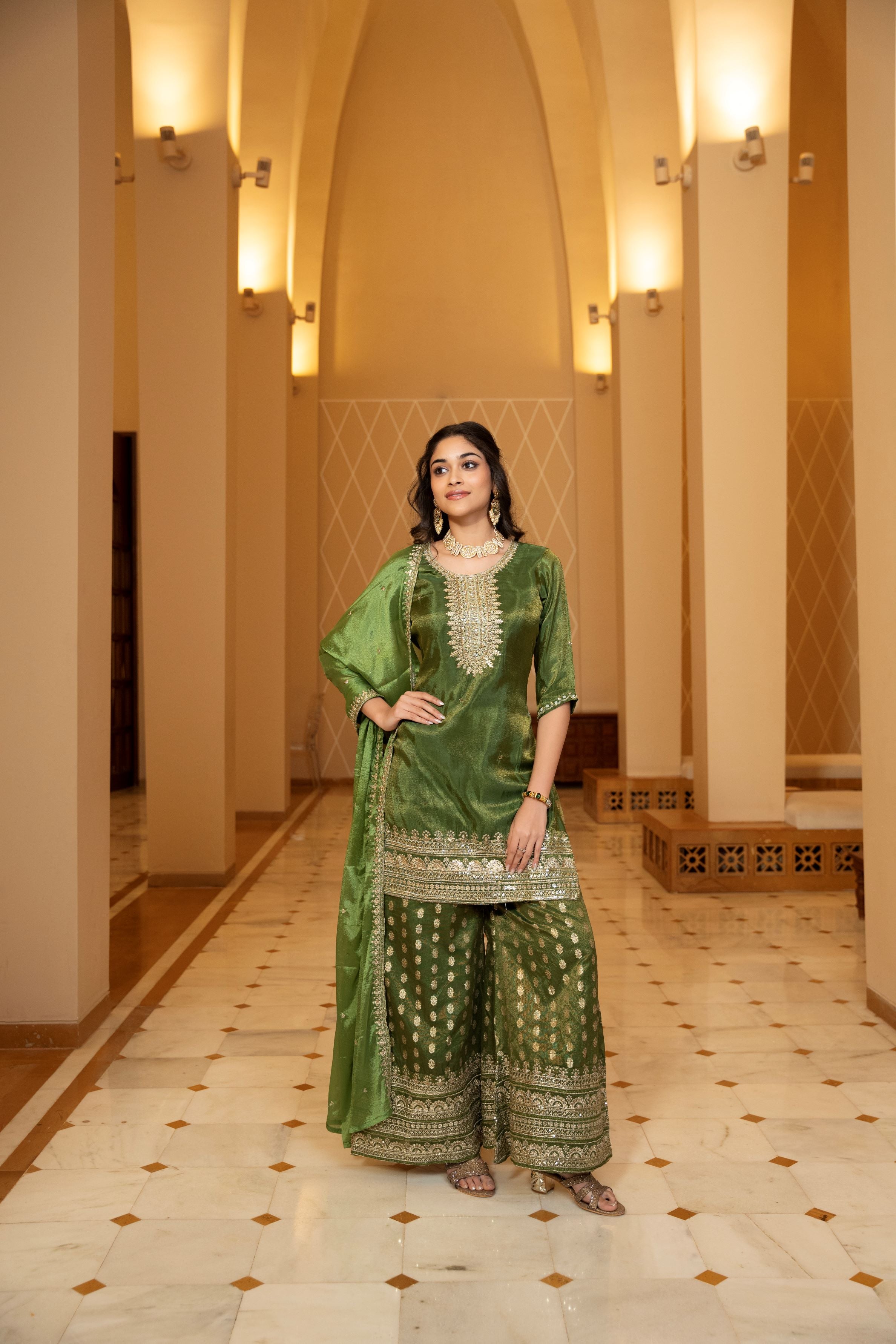 Jaquard Green Palazzo Set