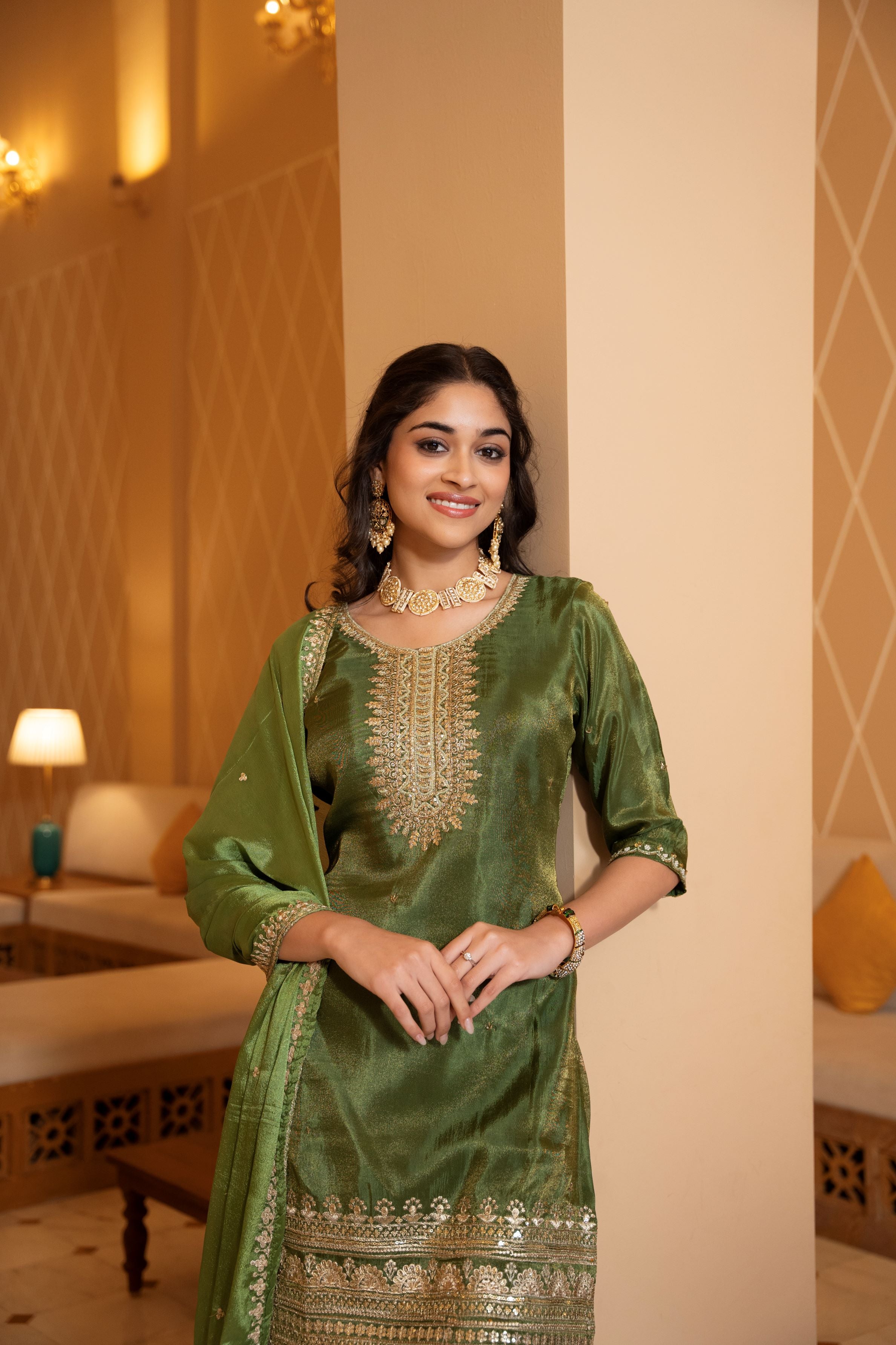 Jaquard Green Palazzo Set