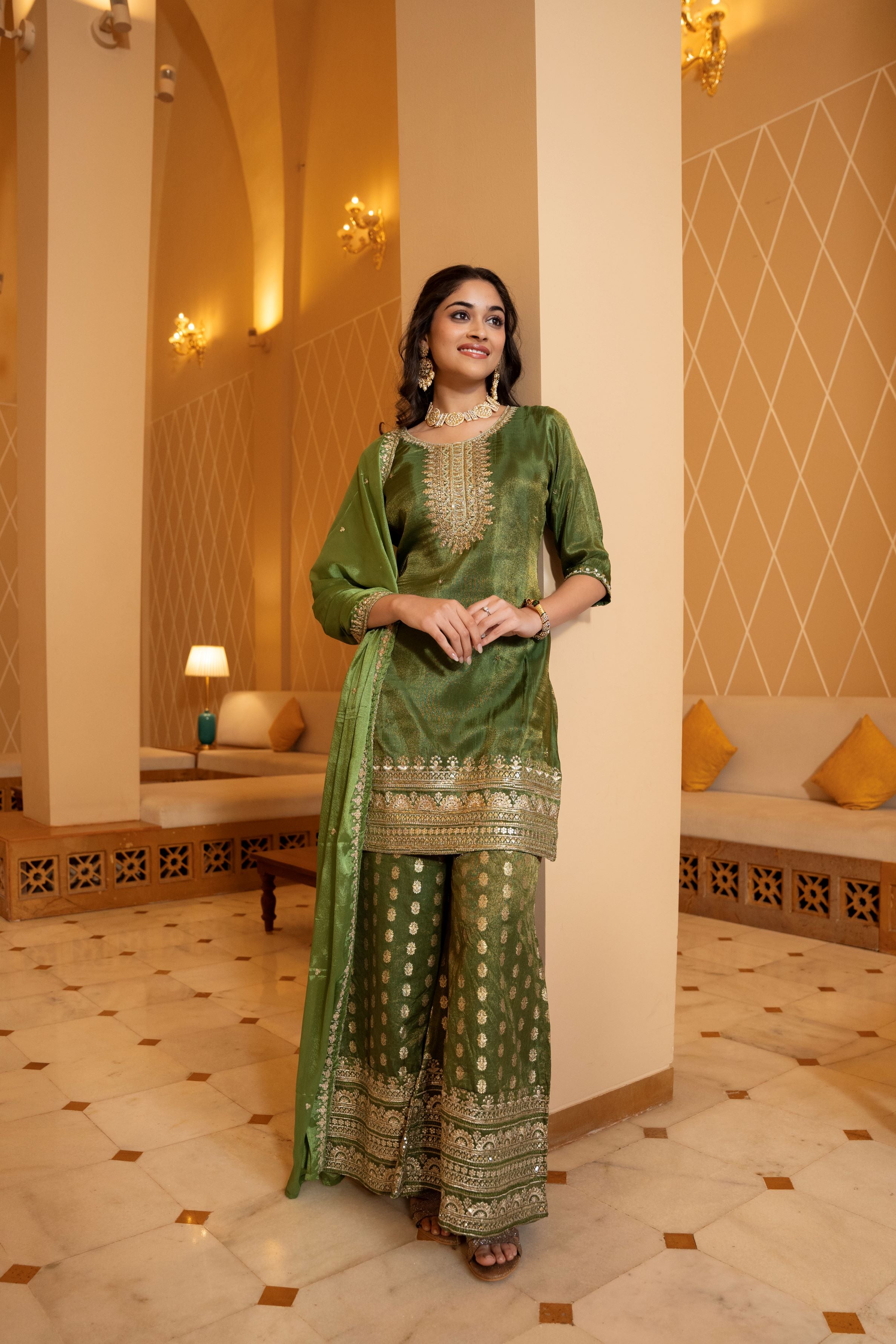 Jaquard Green Palazzo Set