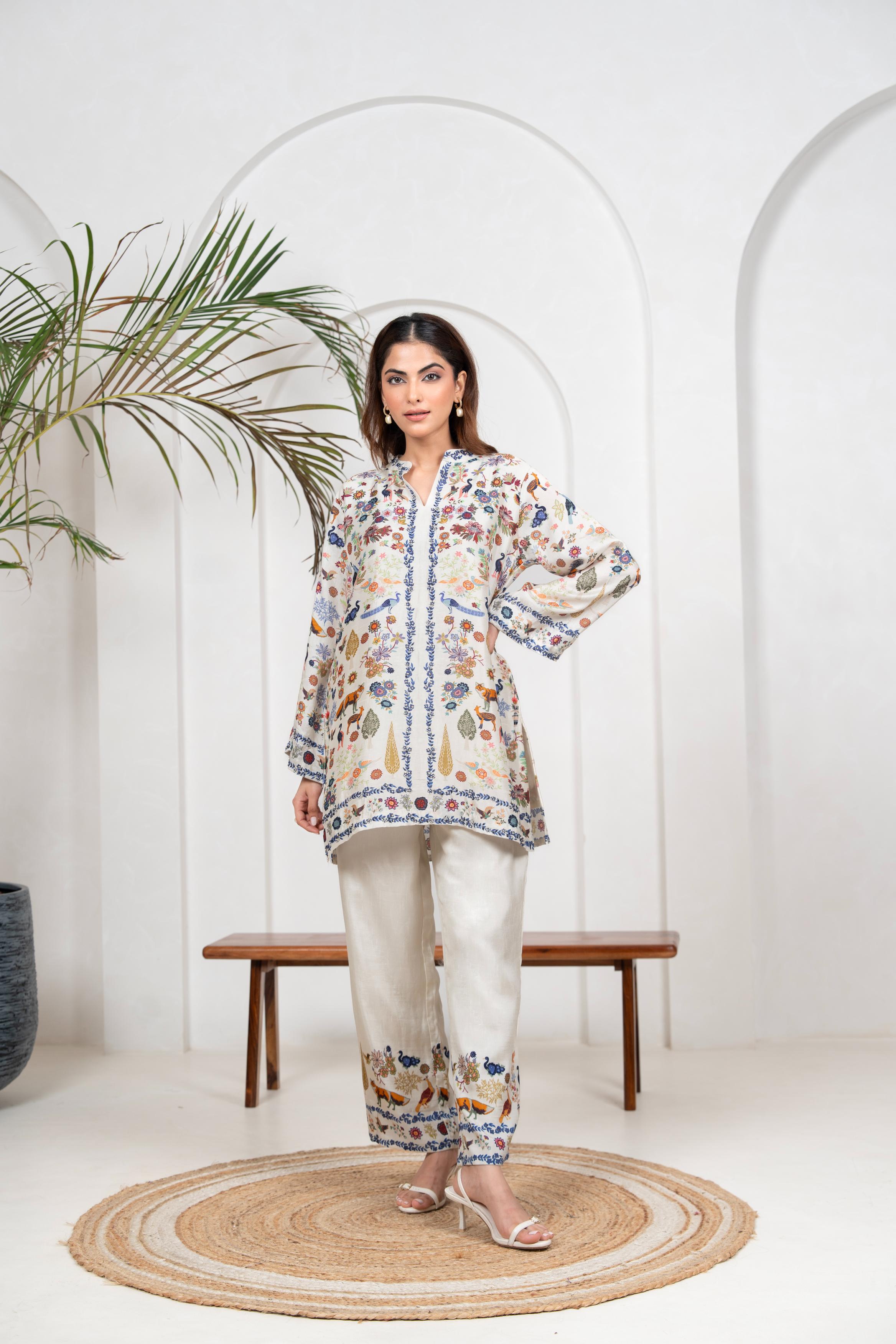Off White Botanical Co-Ord Set