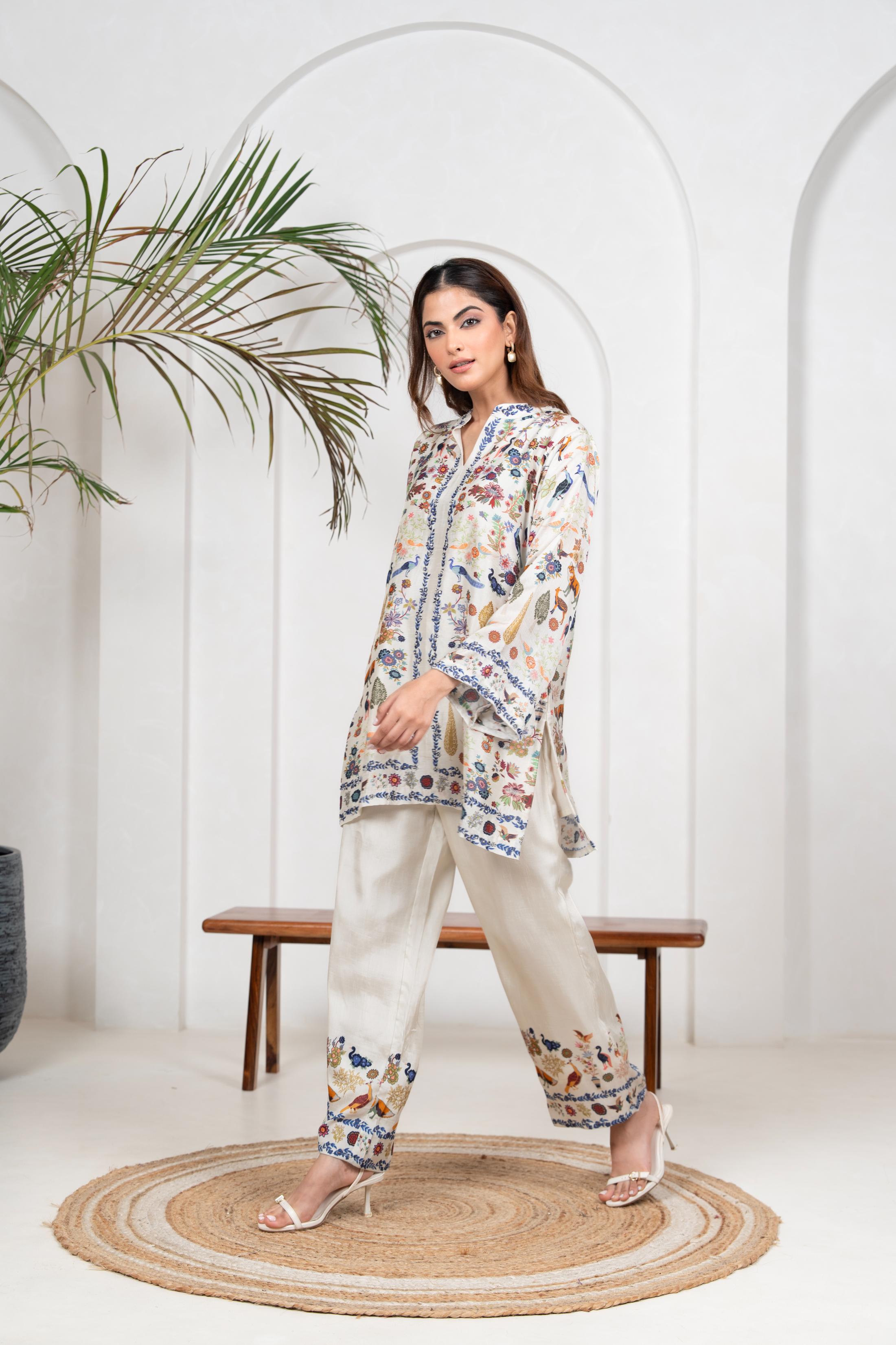 Off White Botanical Co-Ord Set