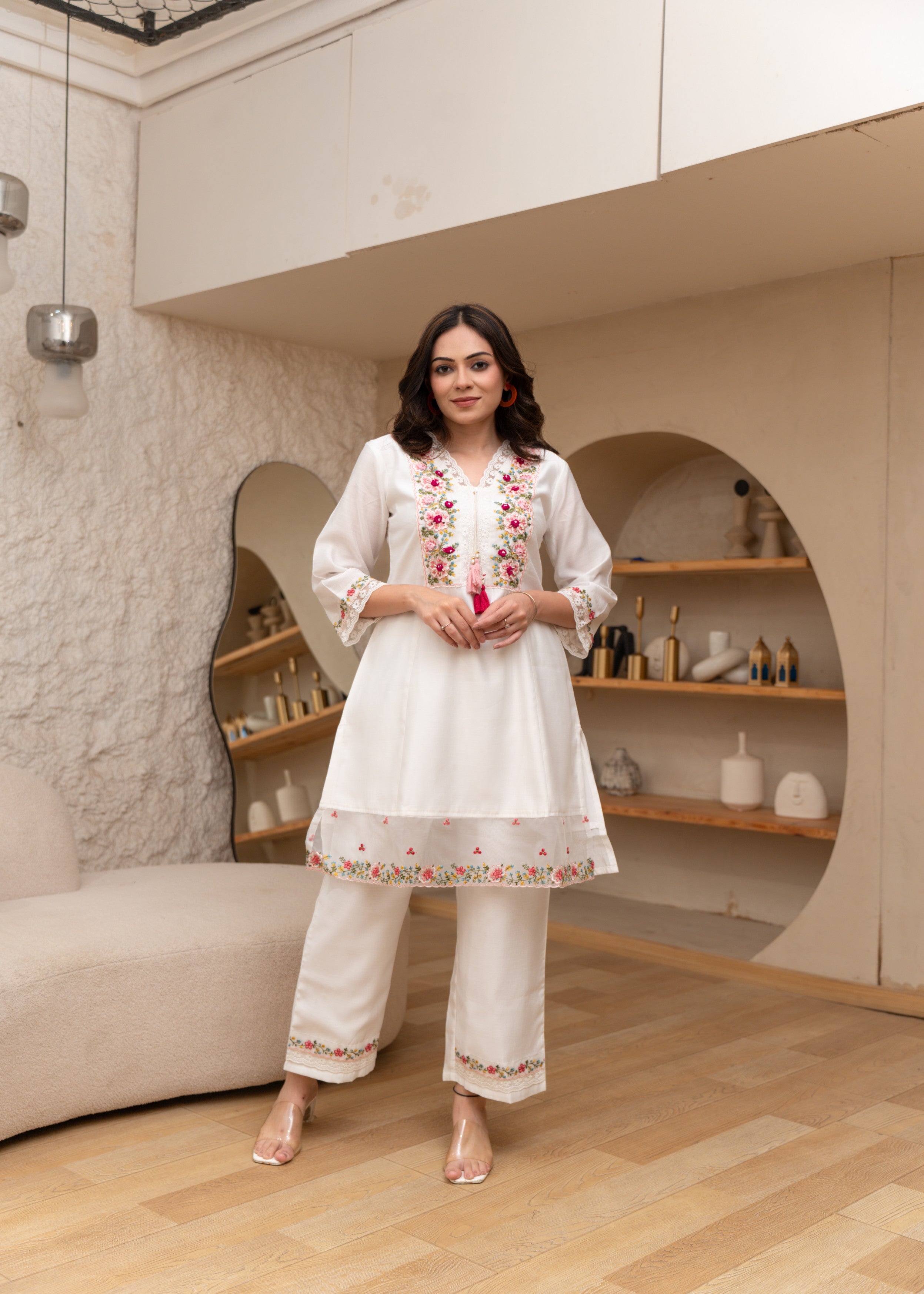 White Embroidered Cotton Co-ord Set