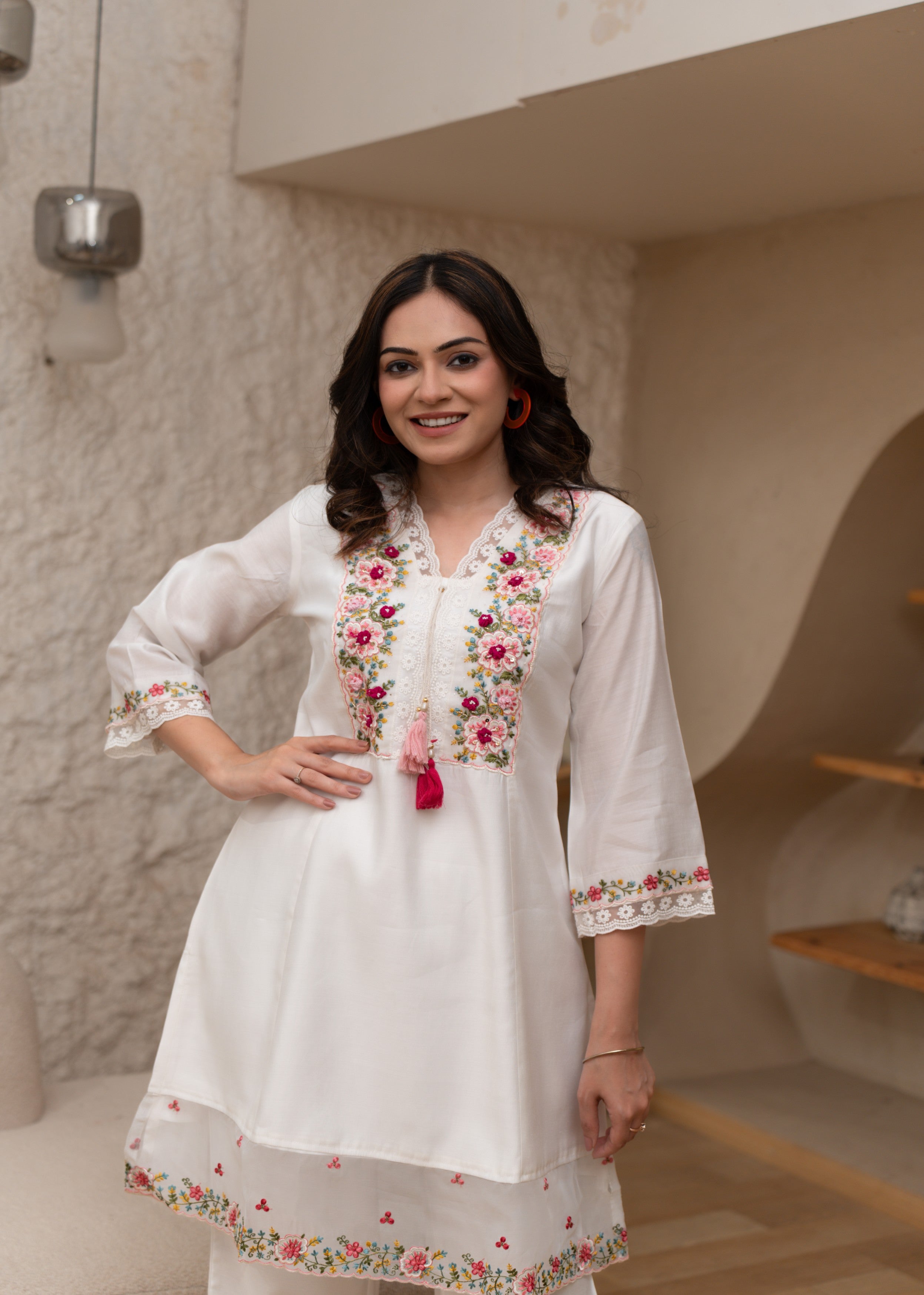 White Embroidered Cotton Co-ord Set