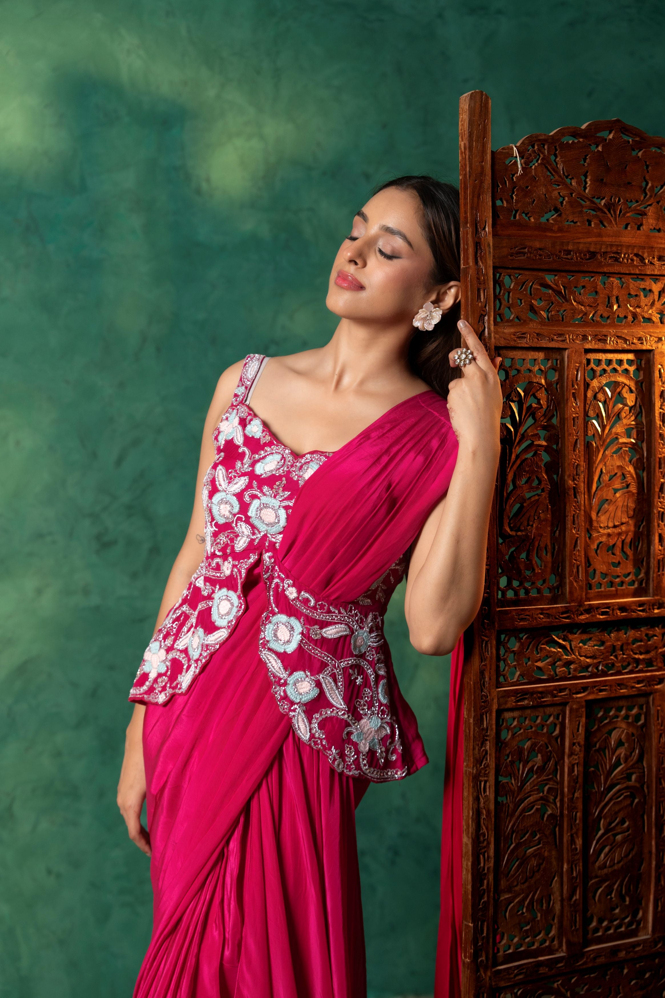 Fuchsia Pink Pre Draped Saree