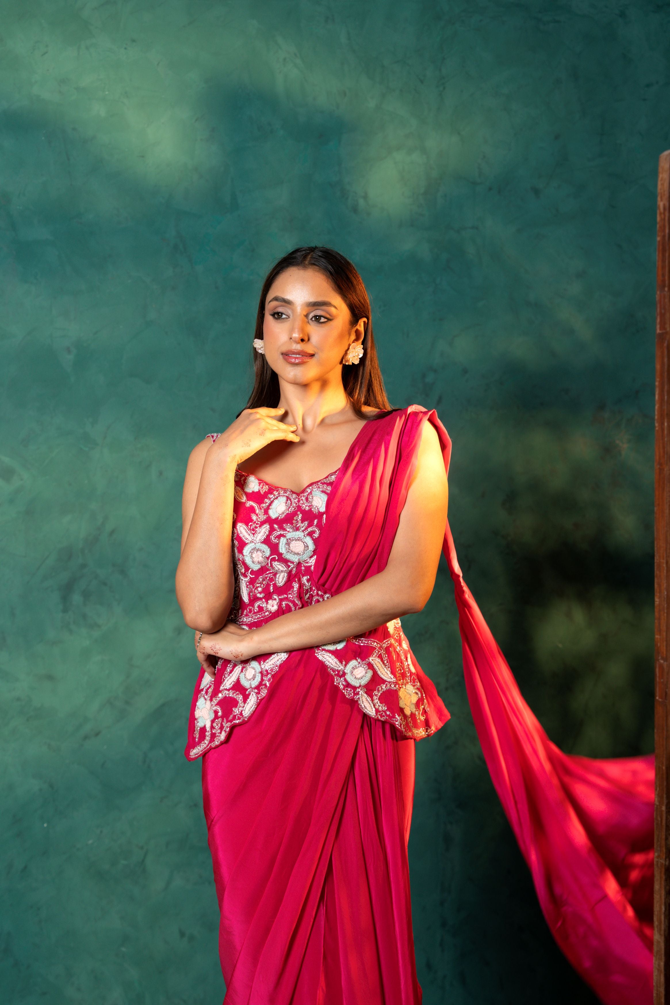 Fuchsia Pink Pre Draped Saree