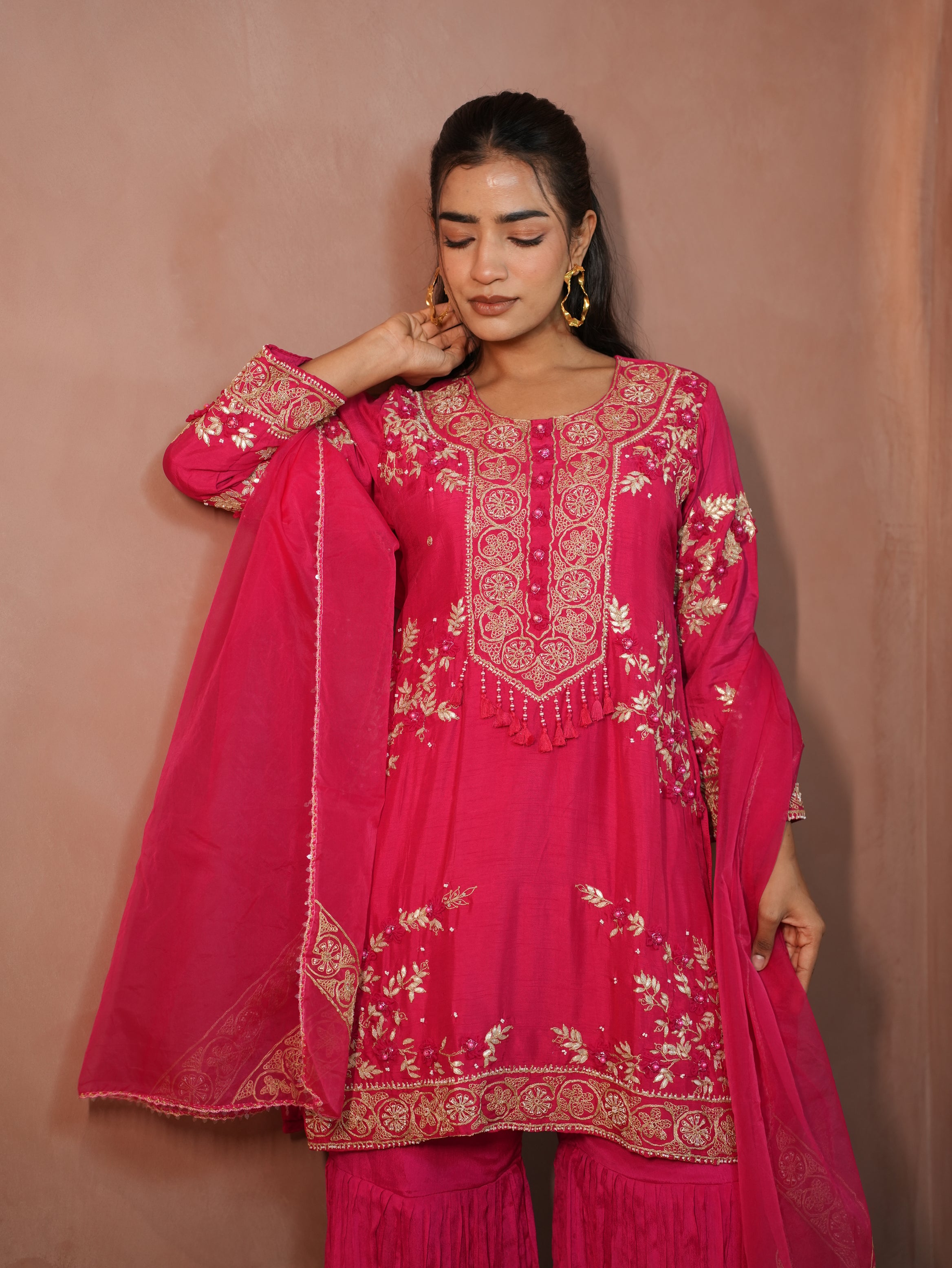 Rani Pink Embellished Permium Silk Sharara Set