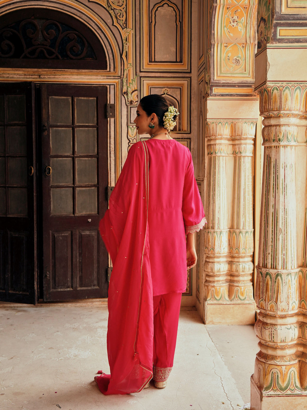 Rani Pink Embellished Dola Silk Farshi Salwar Set