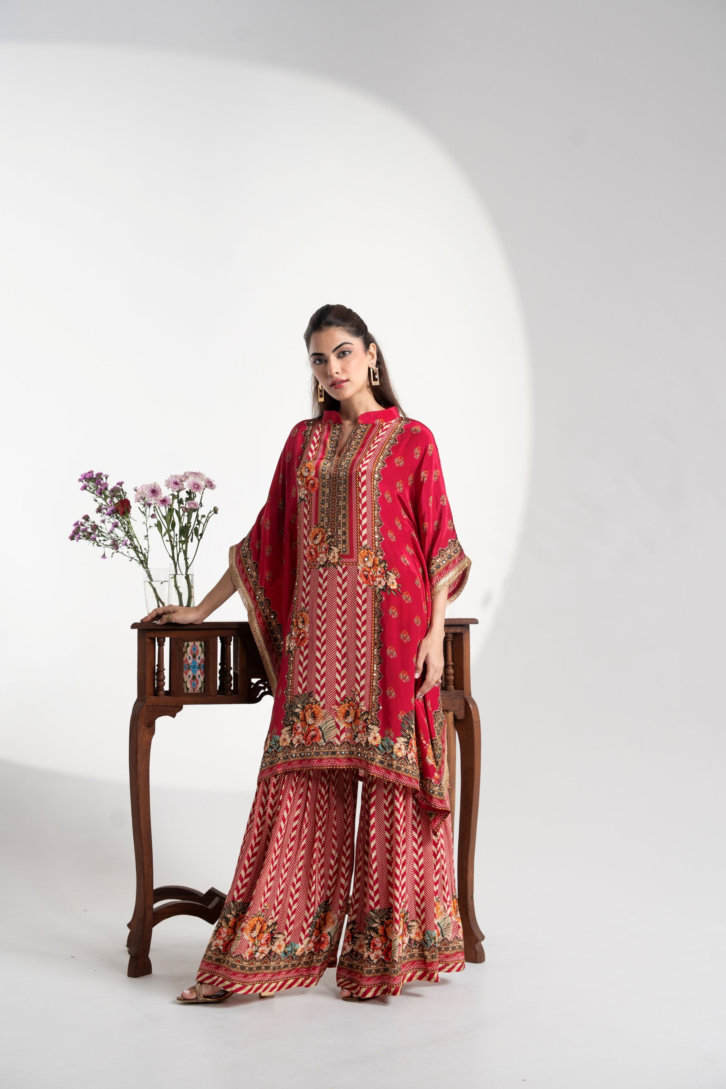 Pink Printed Crepe Silk Palazzo Set