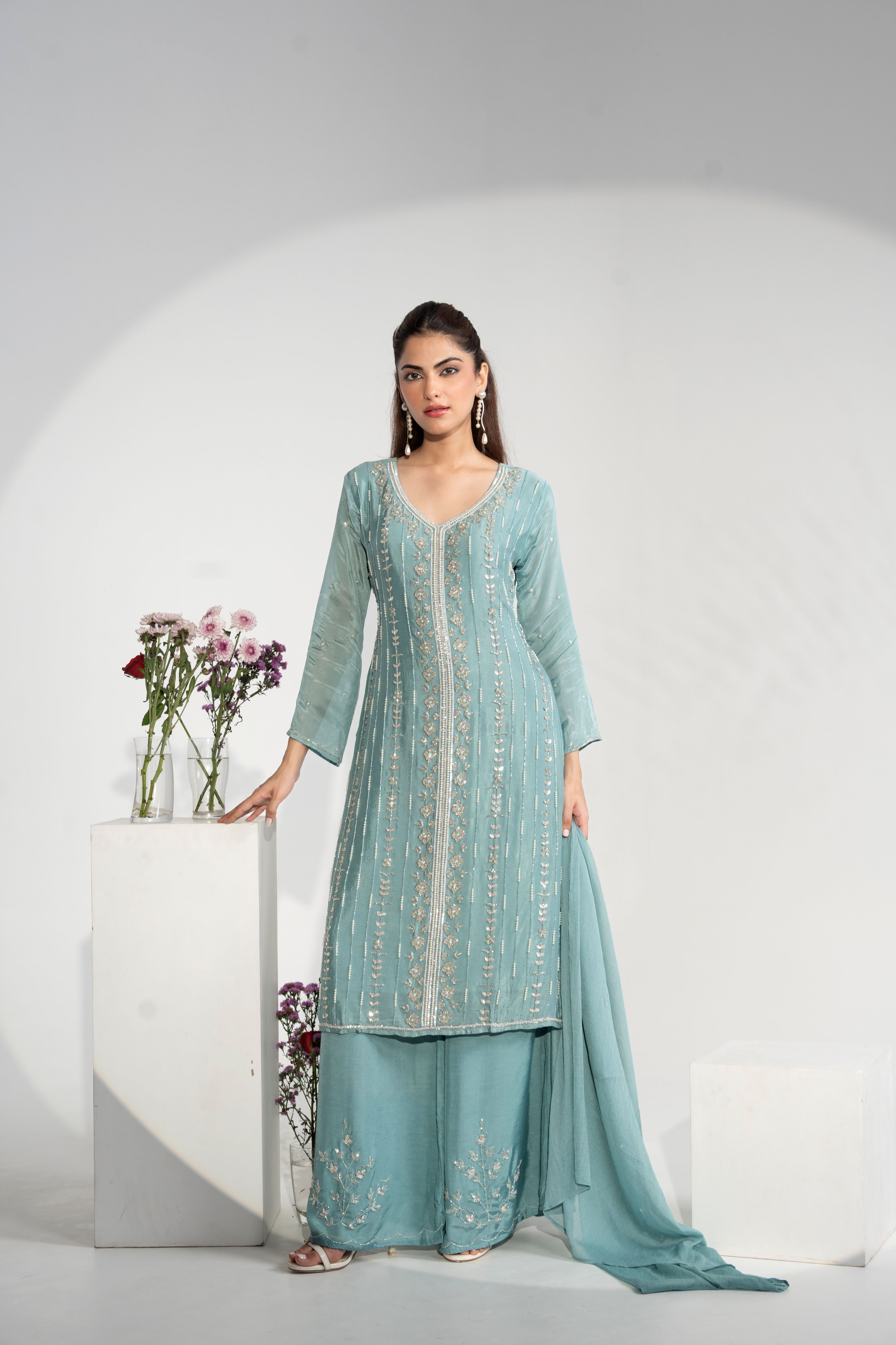 Blue Charm Palazzo Set