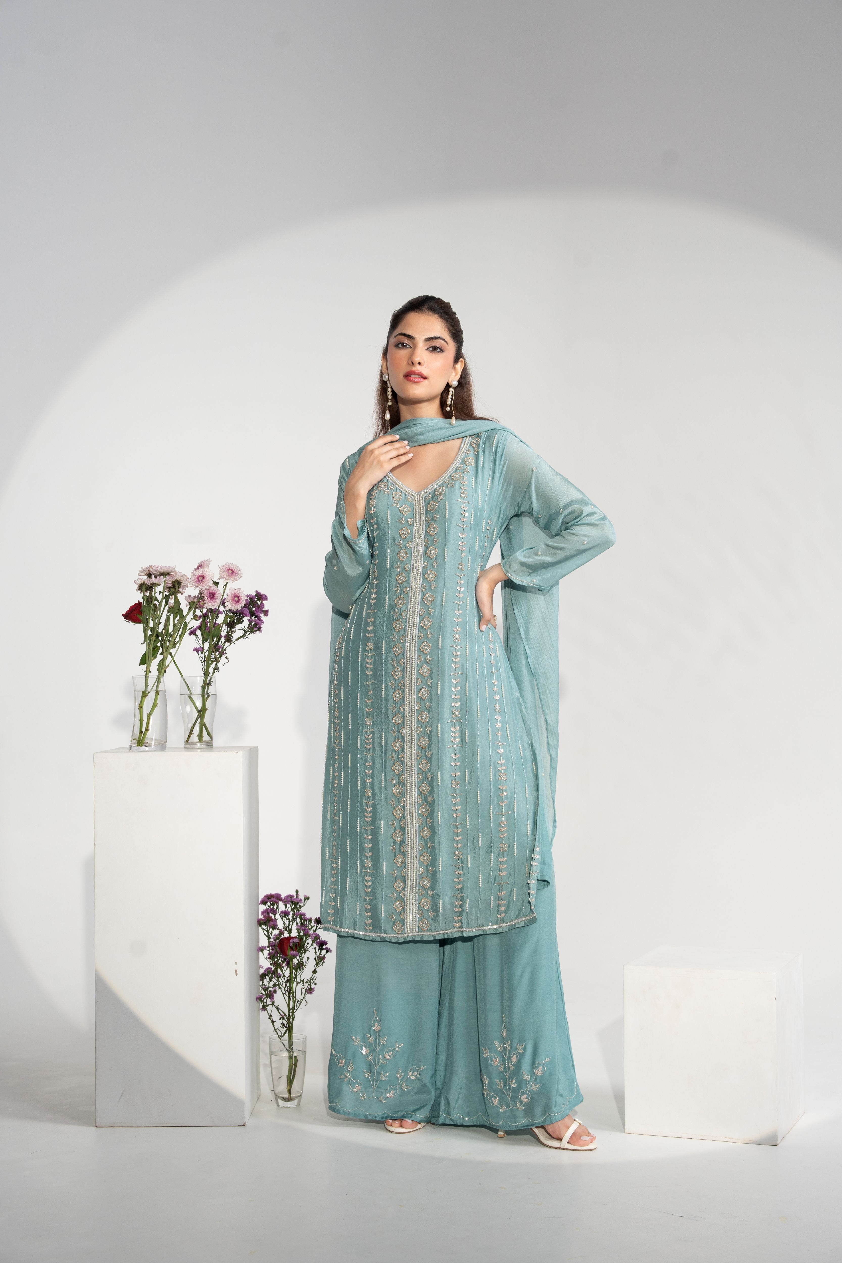 Blue Charm Palazzo Set