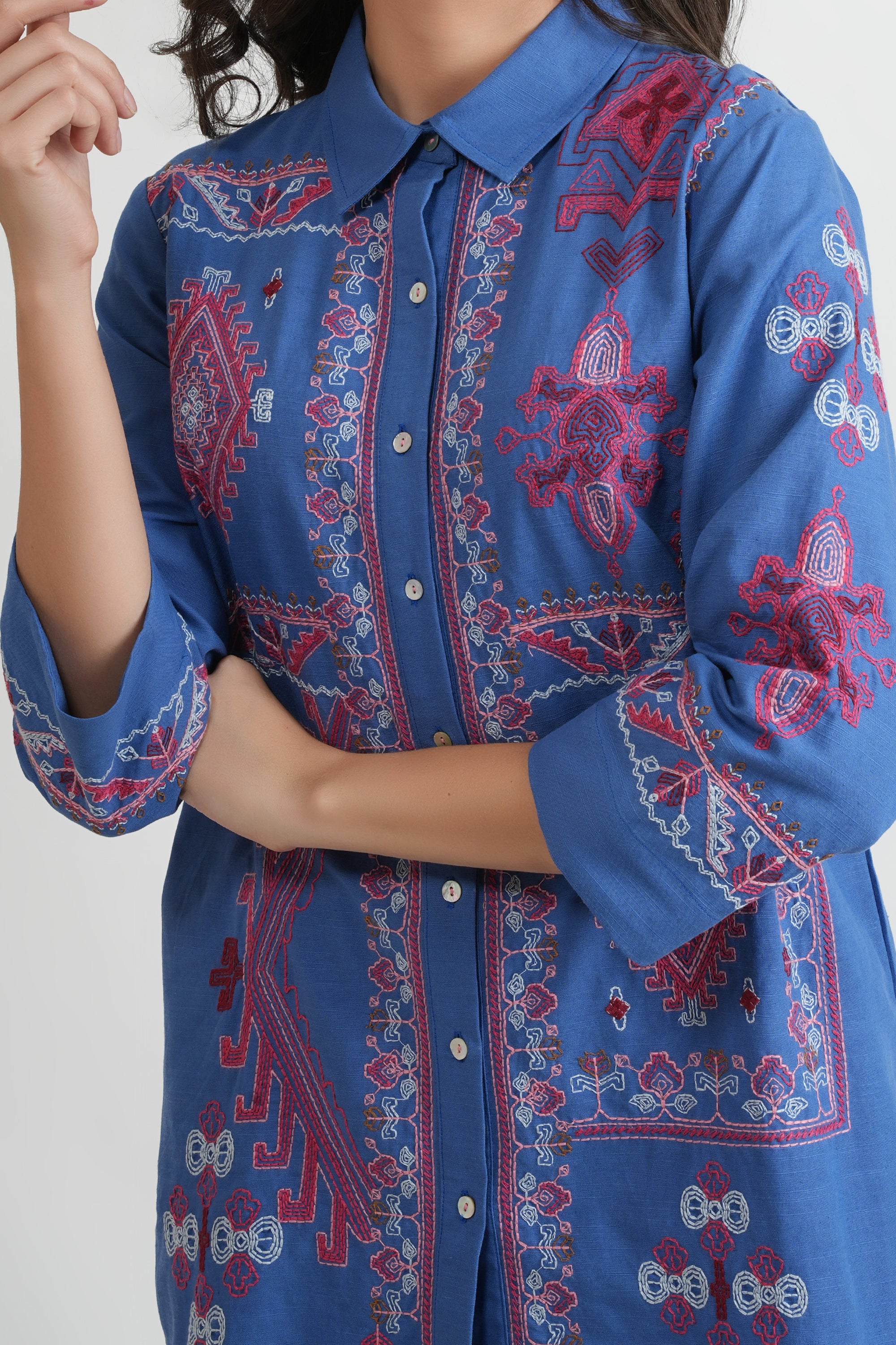 Blue Embroidered Organic Cotton Co-Ord Set