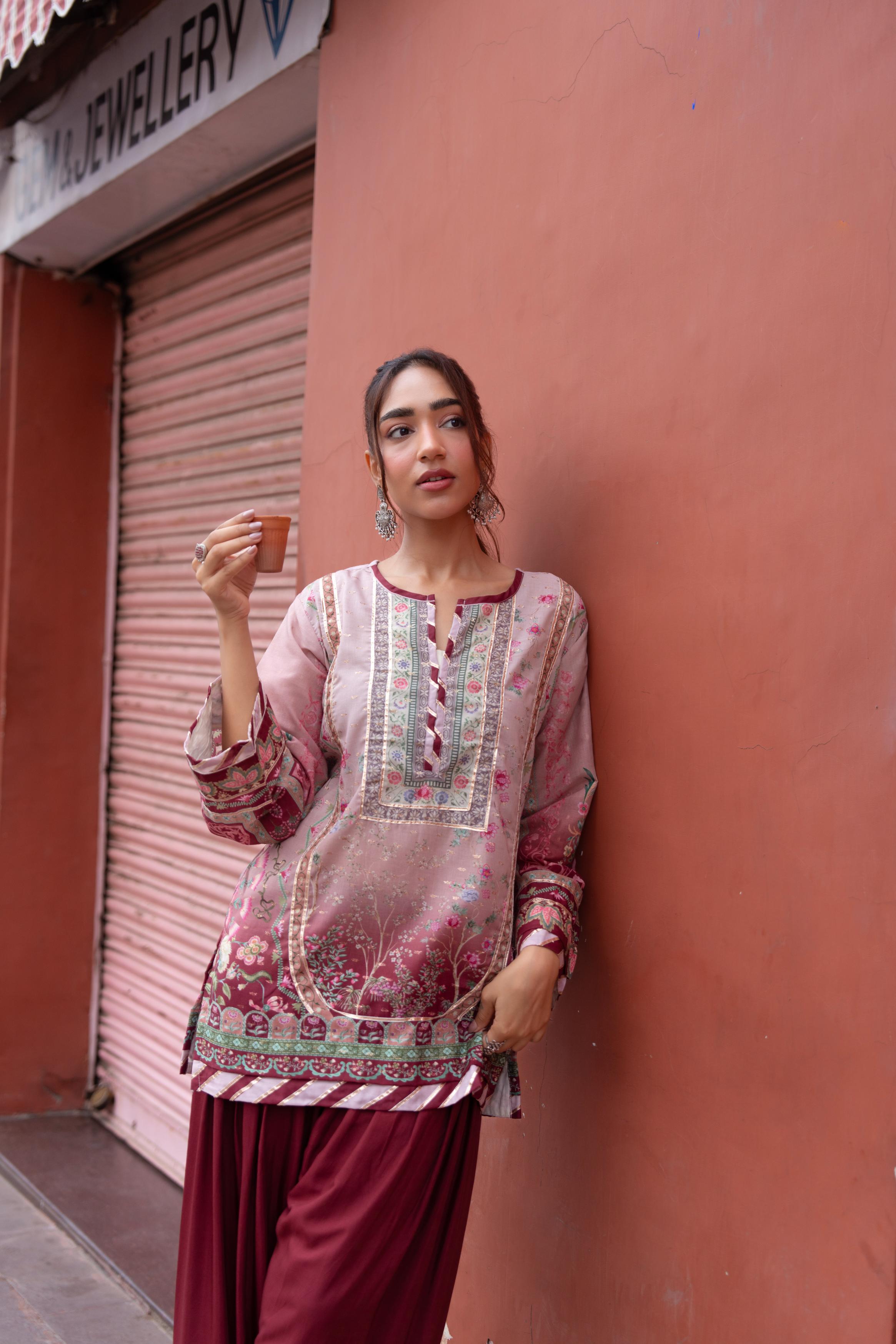 Dusty Rose Printed Crepe Silk Co-ord Set