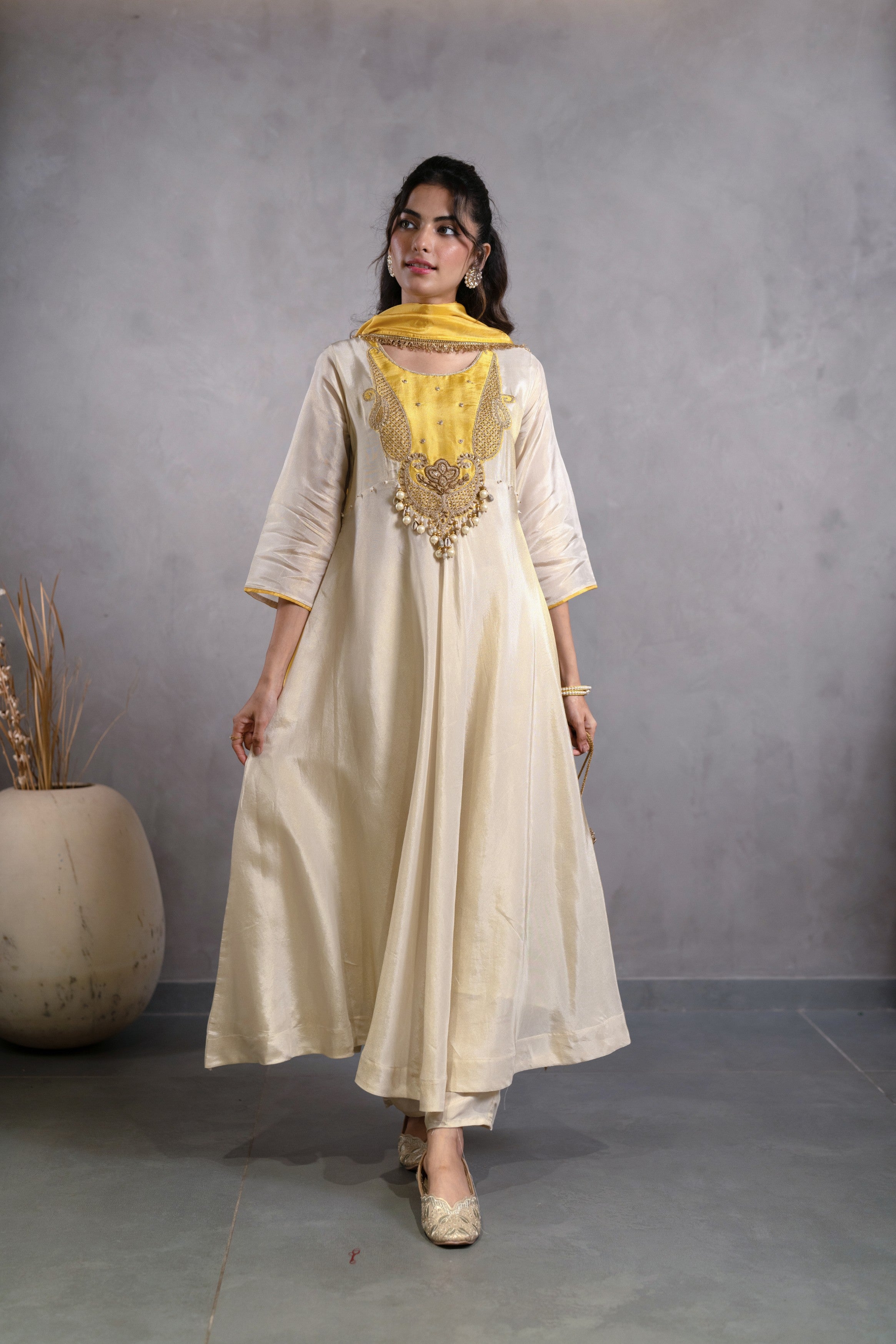 Sunveil Embellished Tissue Silk Anarkali Set