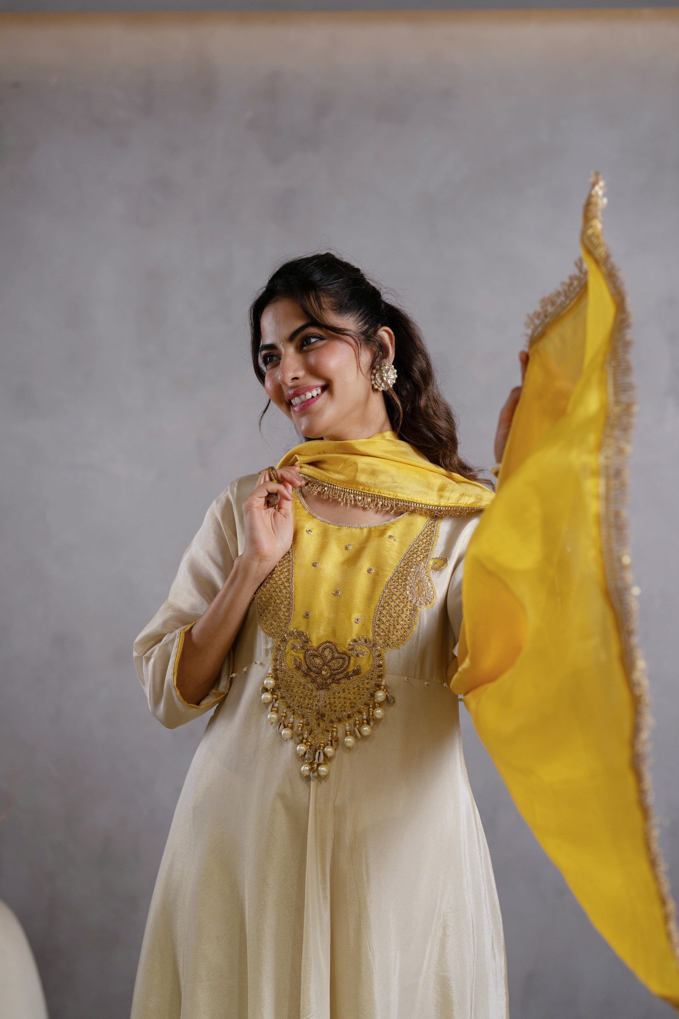 Sunveil Embellished Tissue Silk Anarkali Set