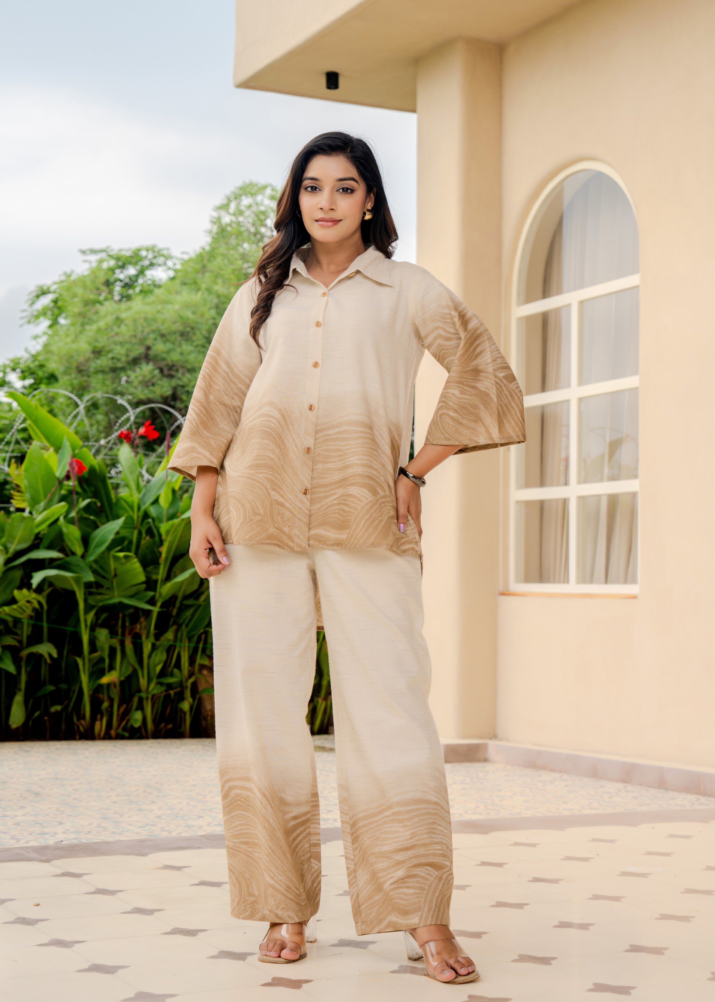 Earthy Ombre Marble Print Cotton Co-ord Set