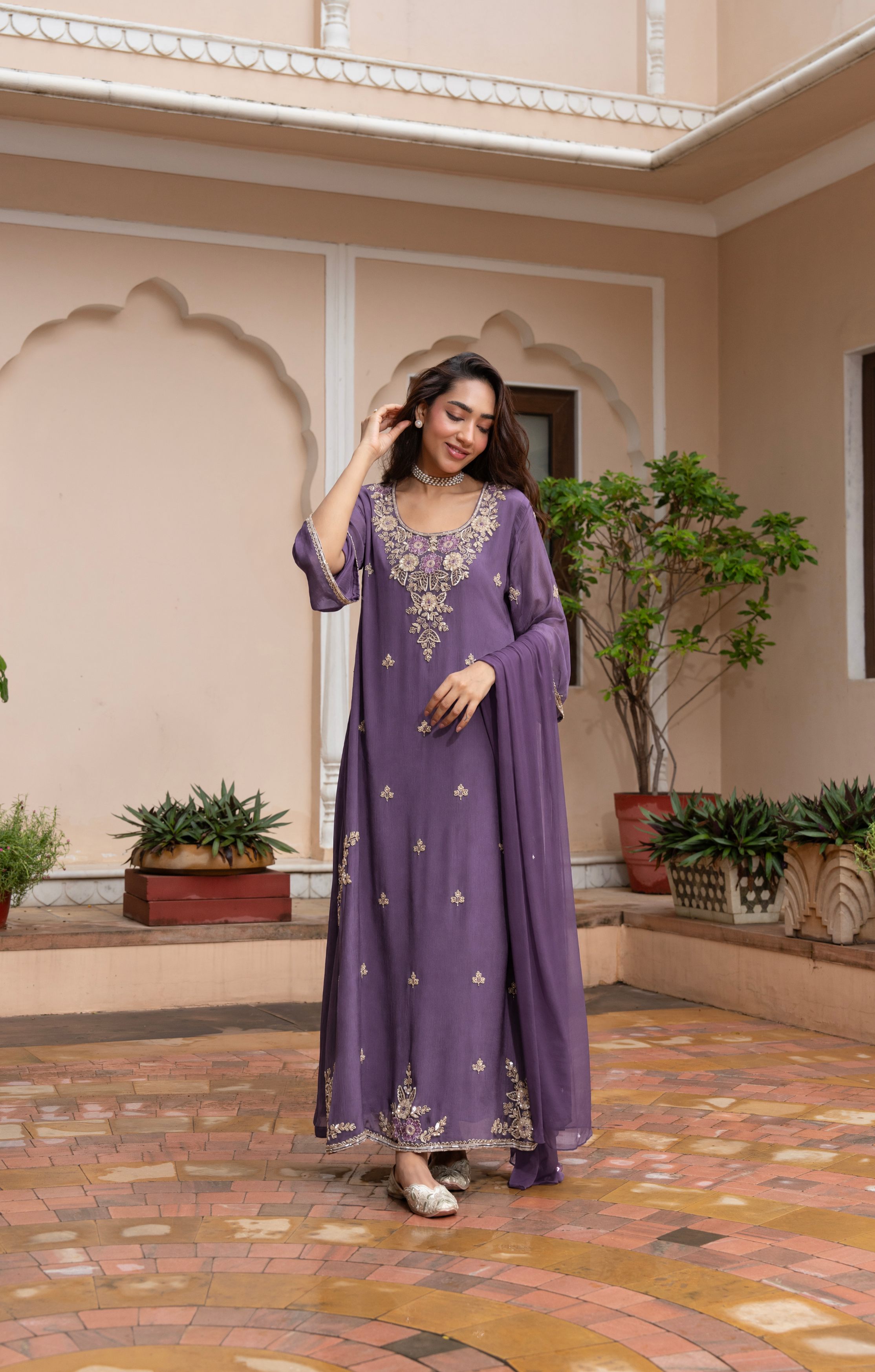 Purple Muse Embellished Chinon Silk Kurta Set