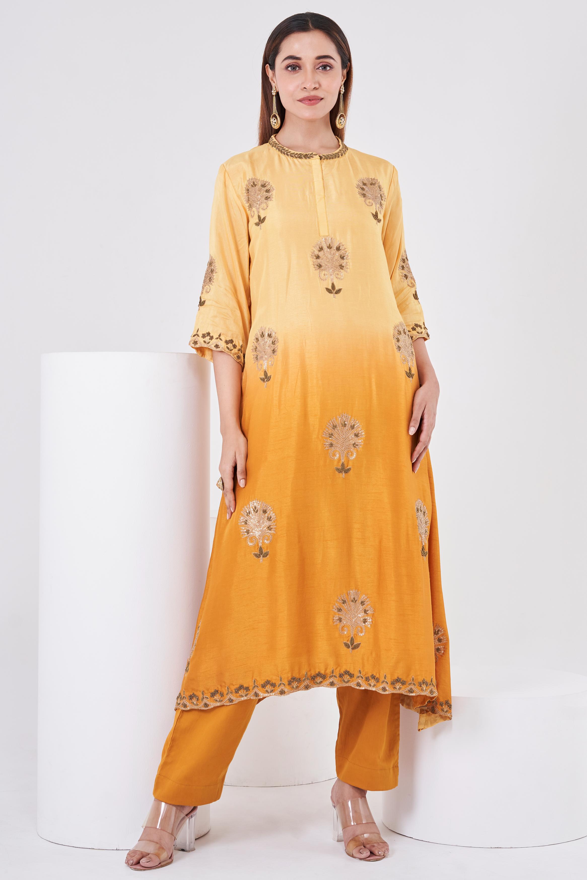 Carrot Orange  Embellished Italian Silk Palazzo Set