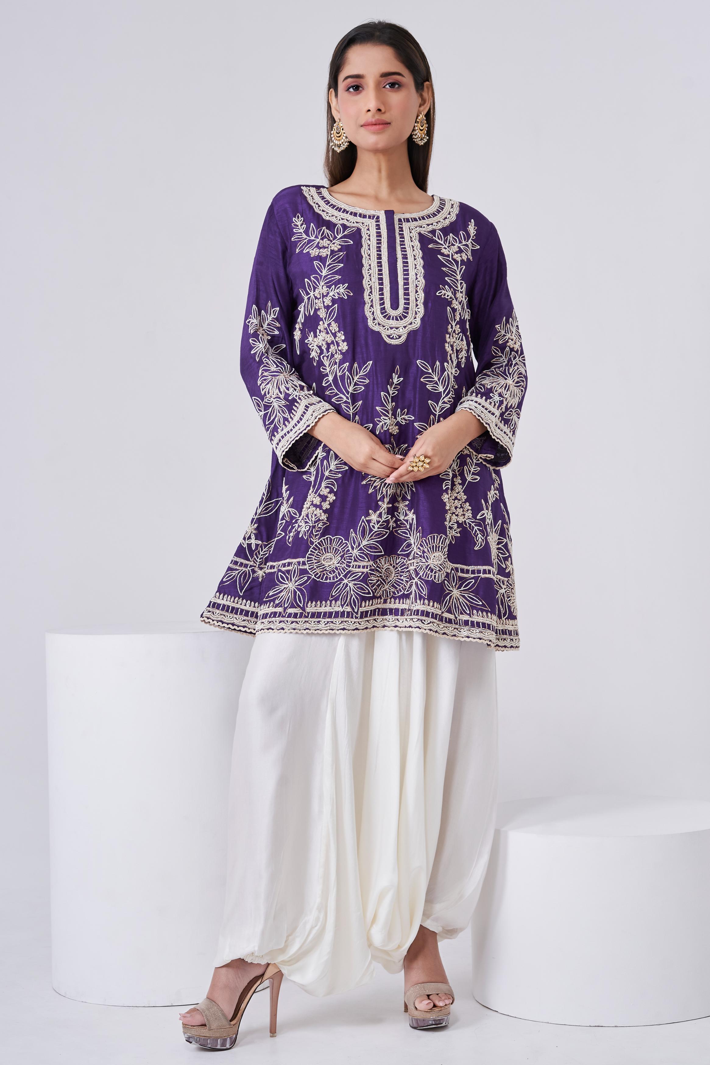 Dark Purple Embellished Raw Silk Co-Ord Set