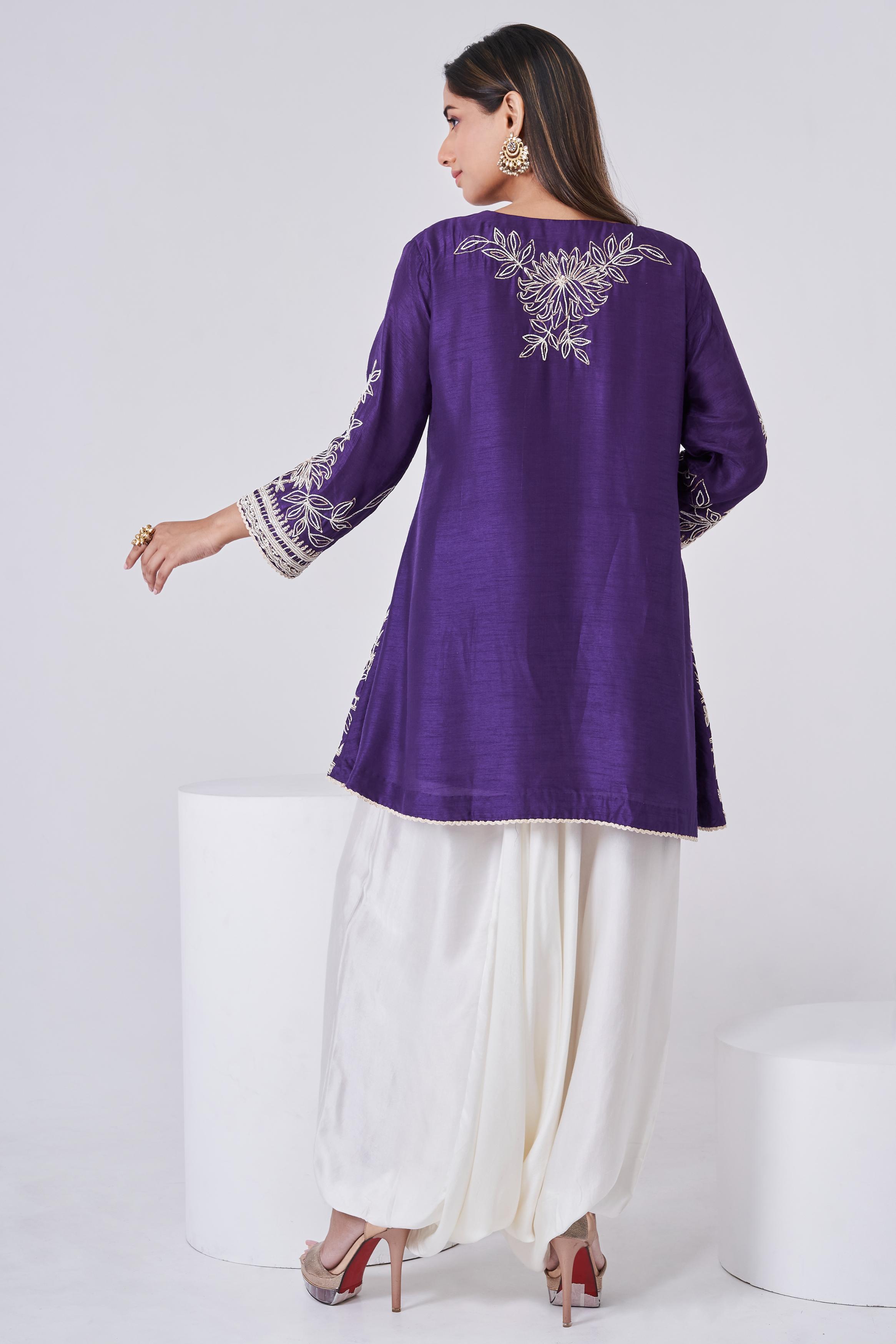 Dark Purple Embellished Raw Silk Co-Ord Set