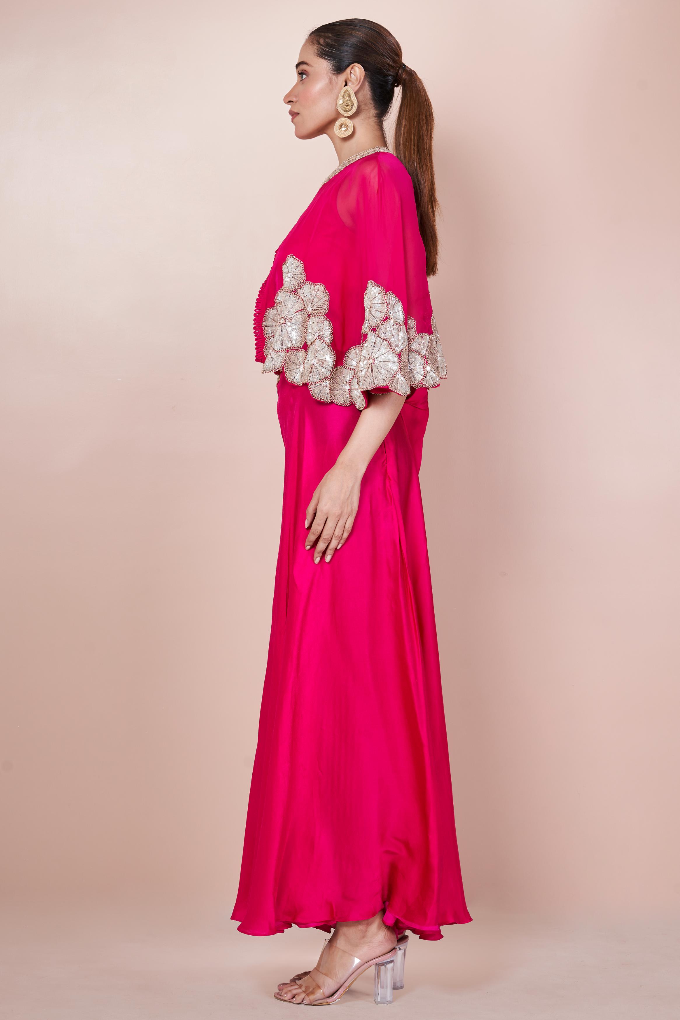 Dark Pink  Embellished Italian Silk Palazzo Set