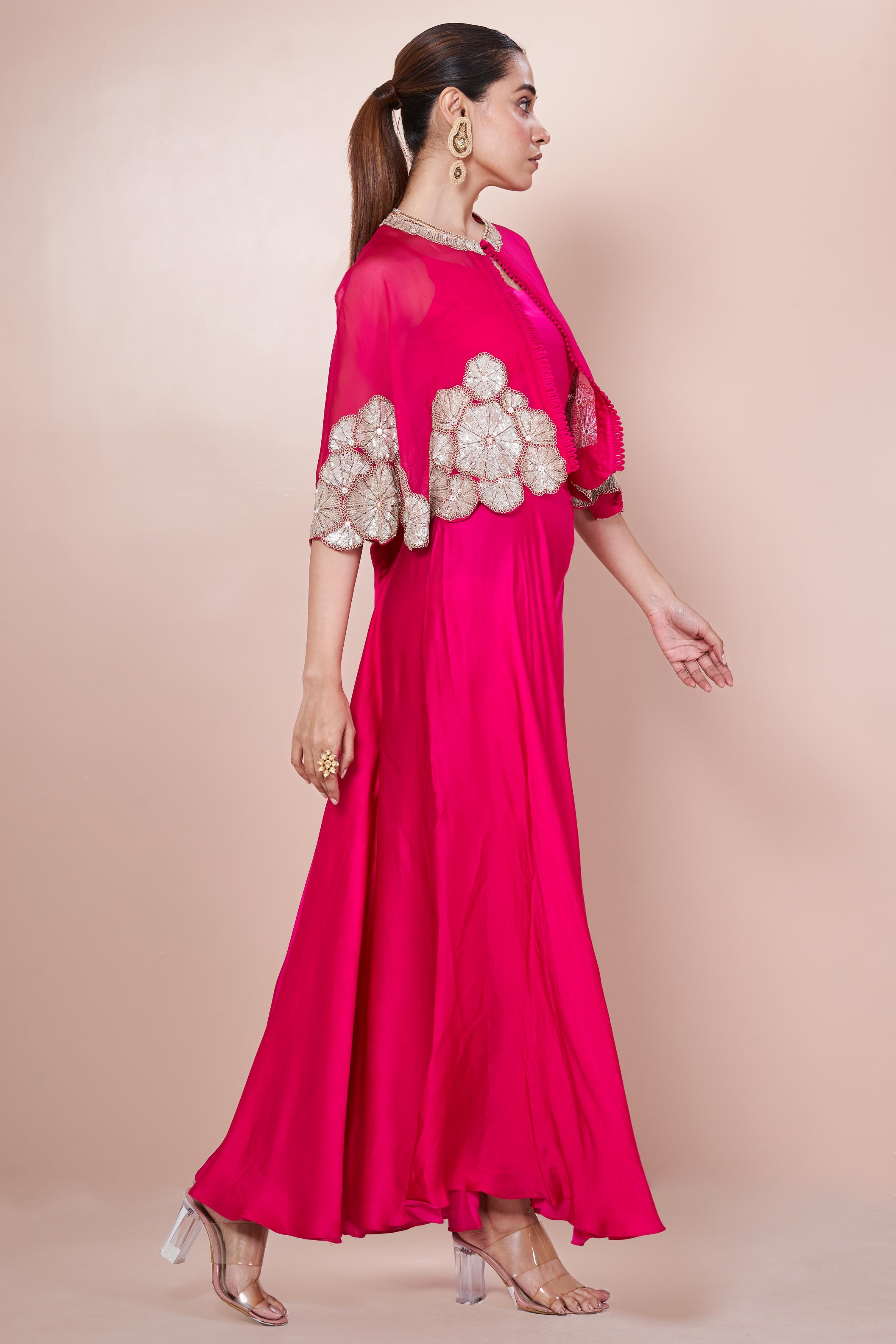 Dark Pink  Embellished Italian Silk Palazzo Set