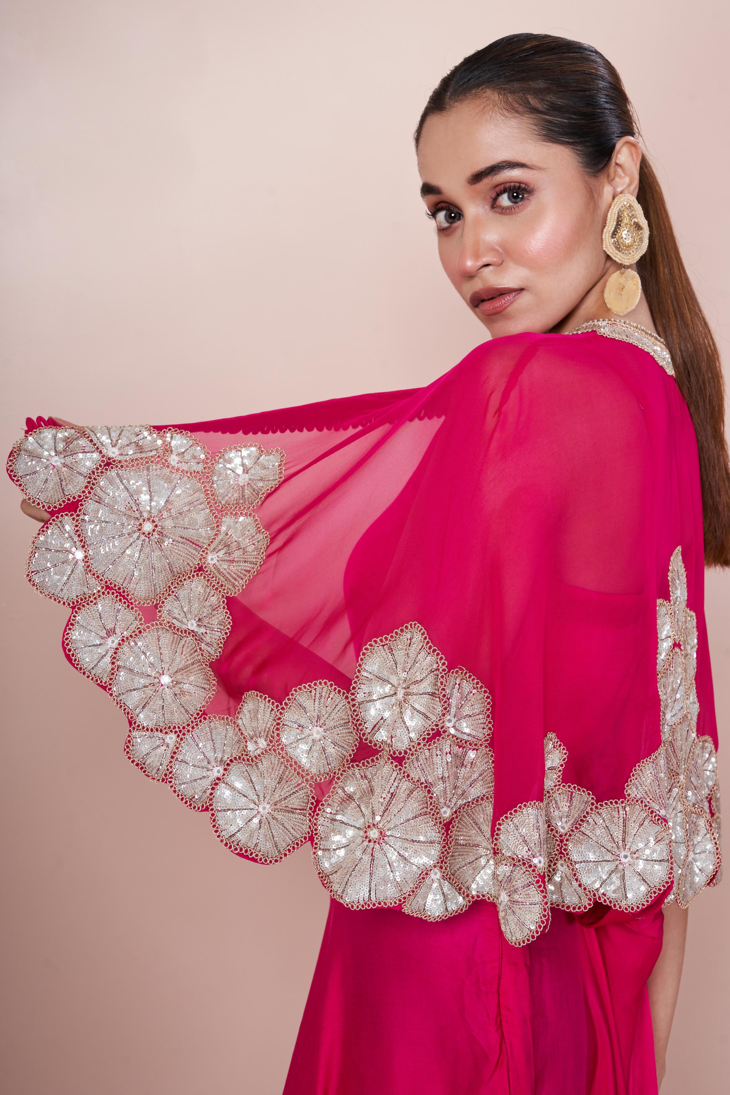 Dark Pink  Embellished Italian Silk Palazzo Set